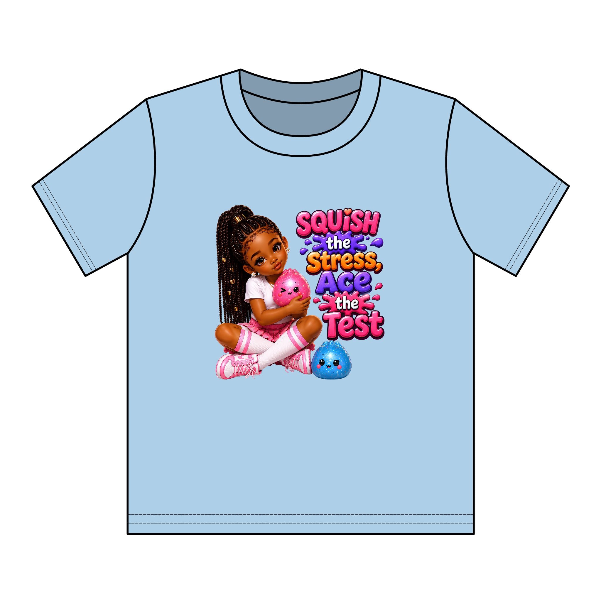 Girls' Squishy Graphic Tee - "SQUiSH the Stress,  Ace the Test!" Youth T-Shirt