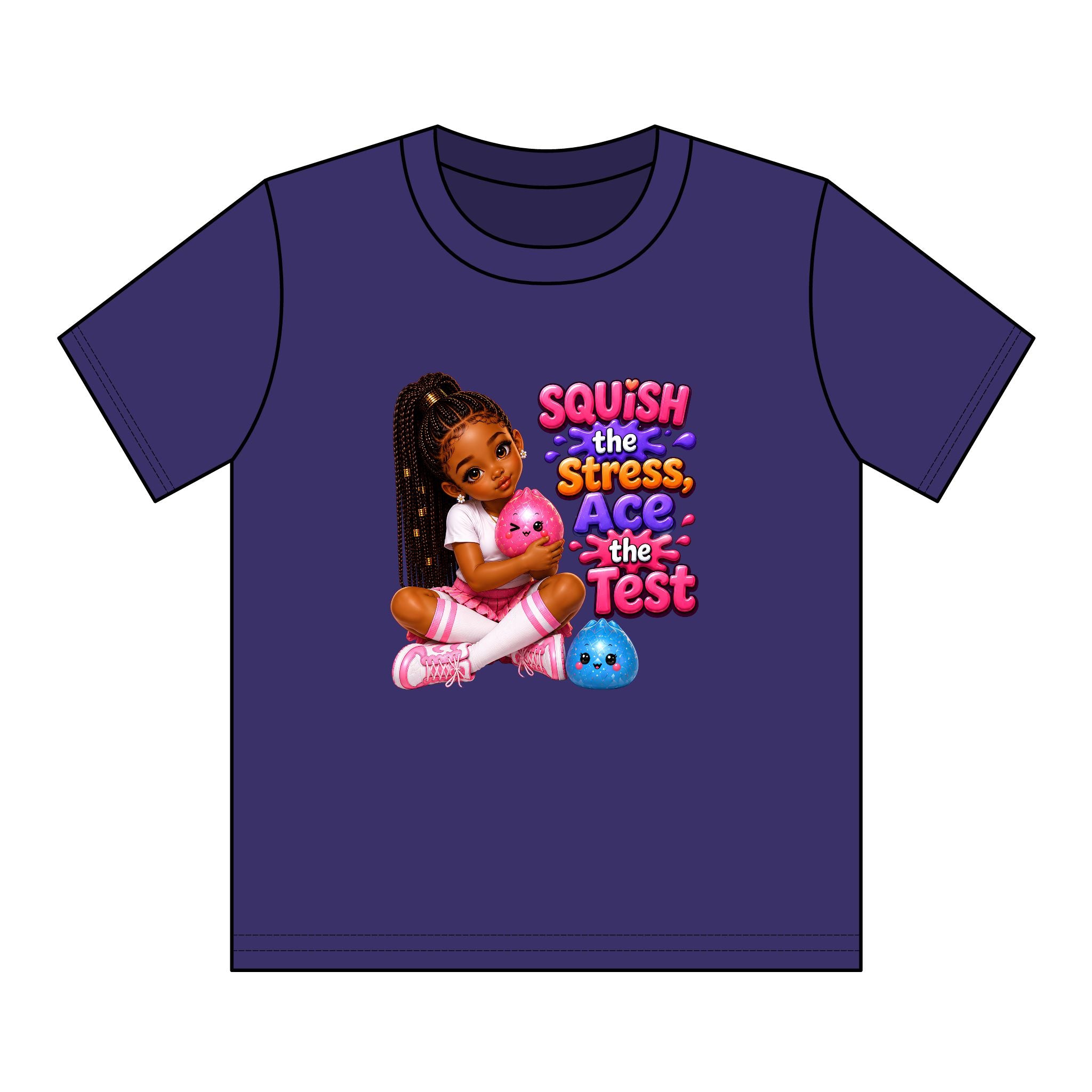 Girls' Squishy Graphic Tee - "SQUiSH the Stress,  Ace the Test!" Youth T-Shirt