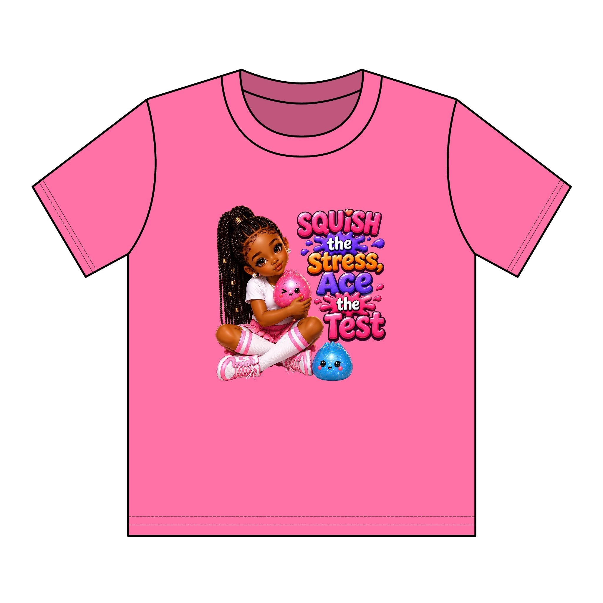 Girls' Squishy Graphic Tee - "SQUiSH the Stress,  Ace the Test!" Youth T-Shirt