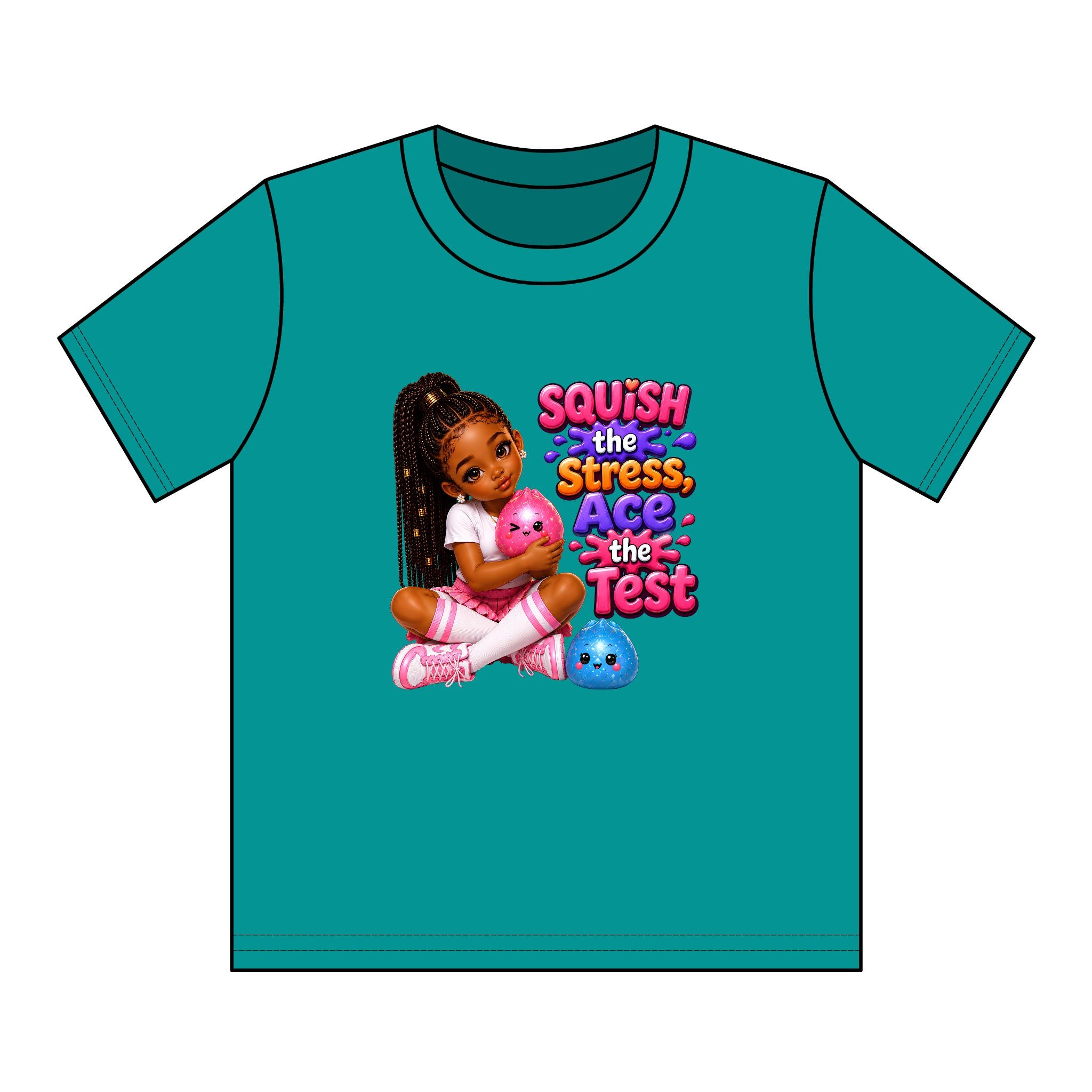 Girls' Squishy Graphic Tee - "SQUiSH the Stress,  Ace the Test!" Youth T-Shirt