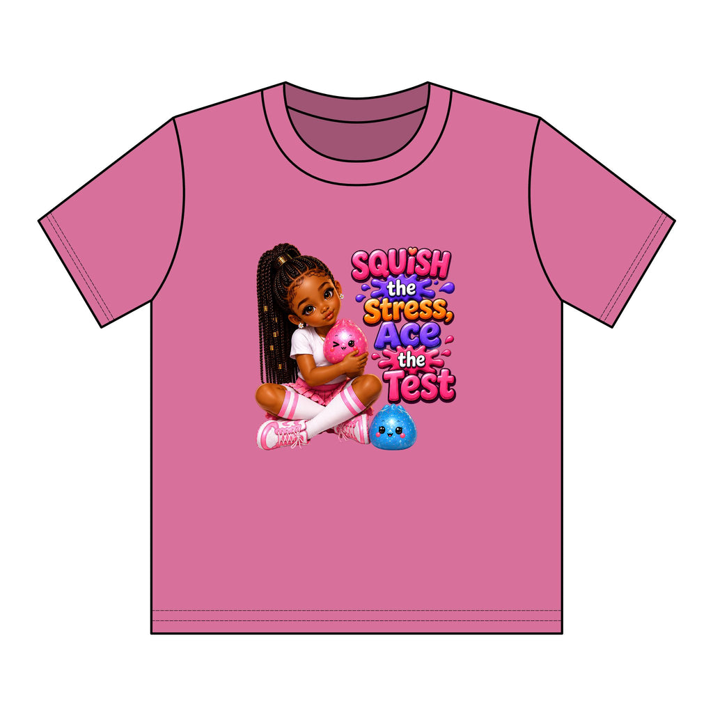 Girls' Squishy Graphic Tee - "SQUiSH the Stress,  Ace the Test!" Youth T-Shirt