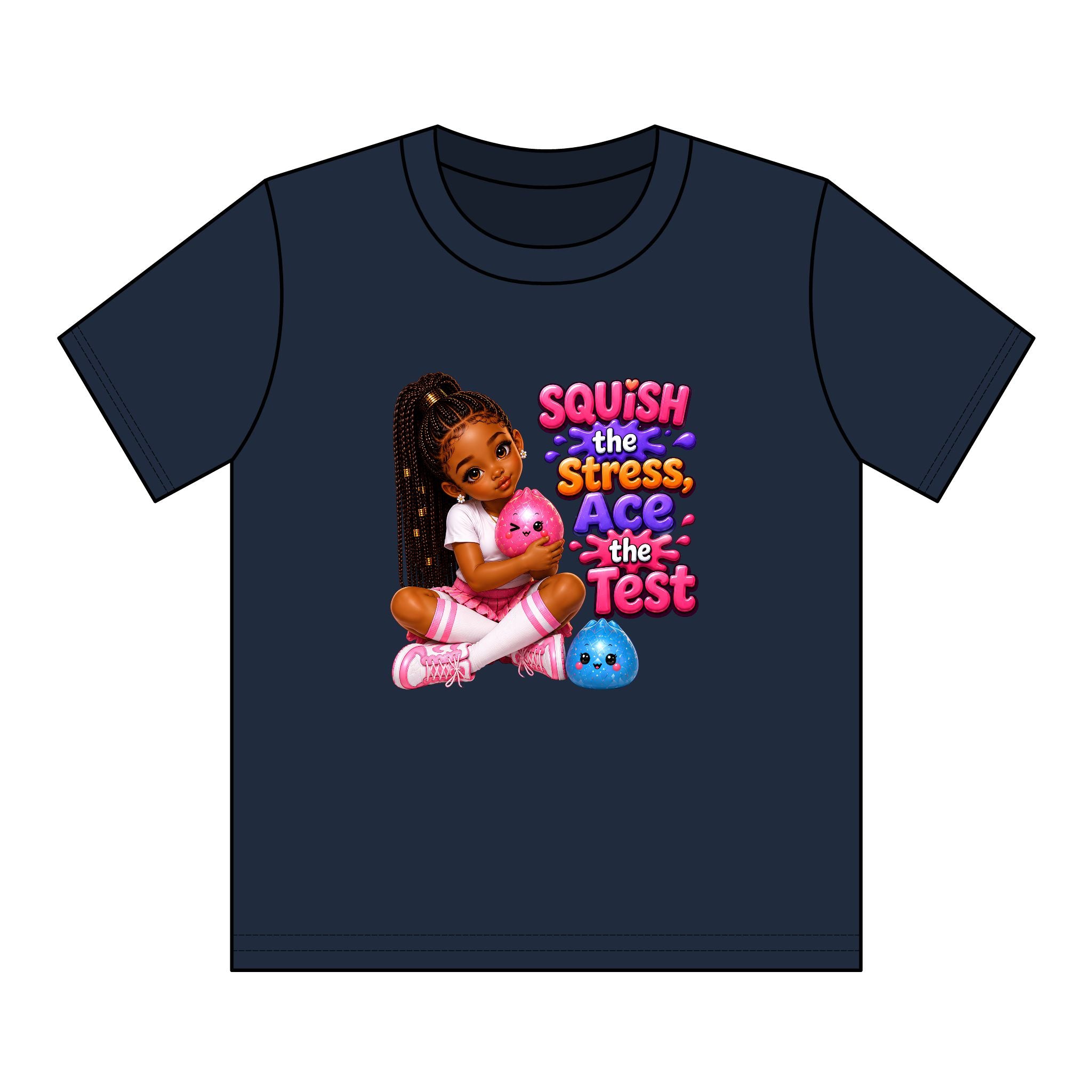 Girls' Squishy Graphic Tee - "SQUiSH the Stress,  Ace the Test!" Youth T-Shirt