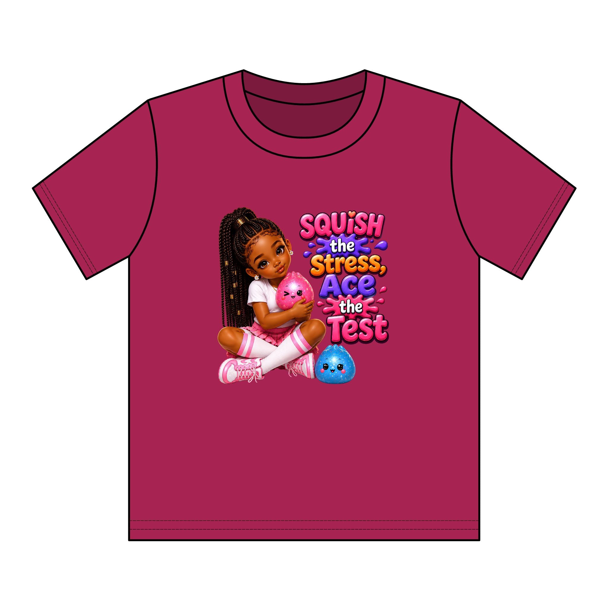 Girls' Squishy Graphic Tee - "SQUiSH the Stress,  Ace the Test!" Youth T-Shirt