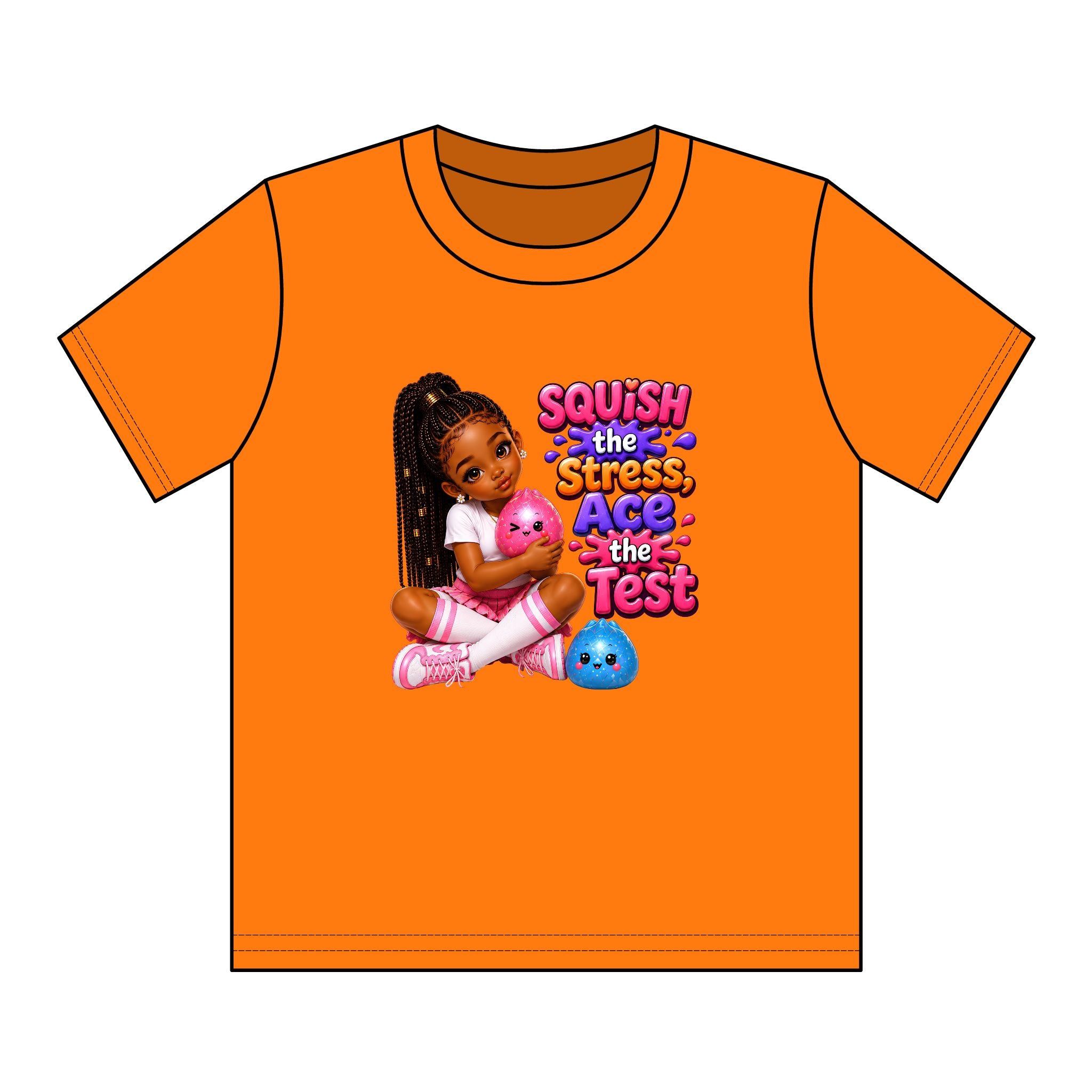 Girls' Squishy Graphic Tee - "SQUiSH the Stress,  Ace the Test!" Youth T-Shirt
