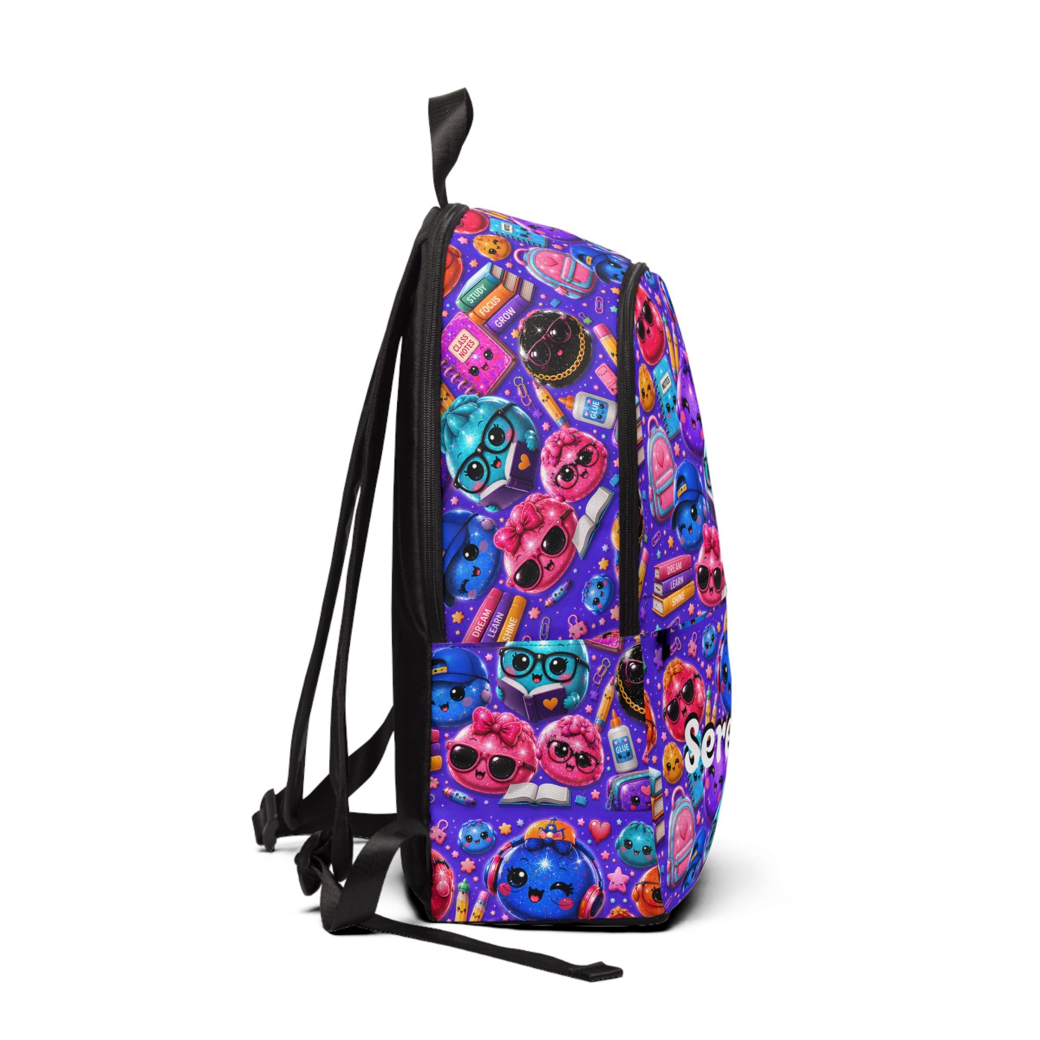 Cute Kawaii Emoji School Backpack — Purple/Colorful Pattern