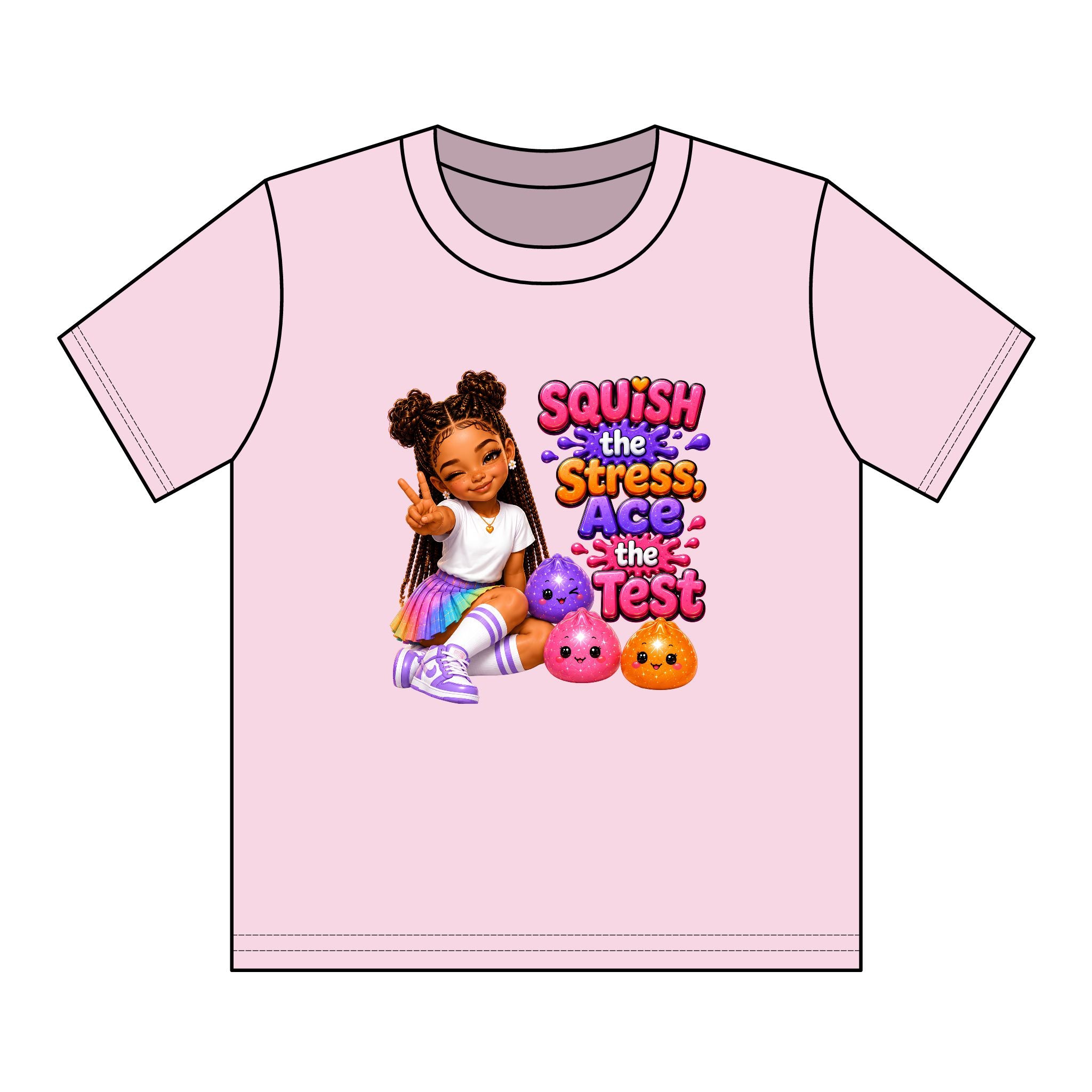 Girls' Squishy Graphic Tee - "SQUiSH the Stress,  Ace the Test!" Youth T-Shirt