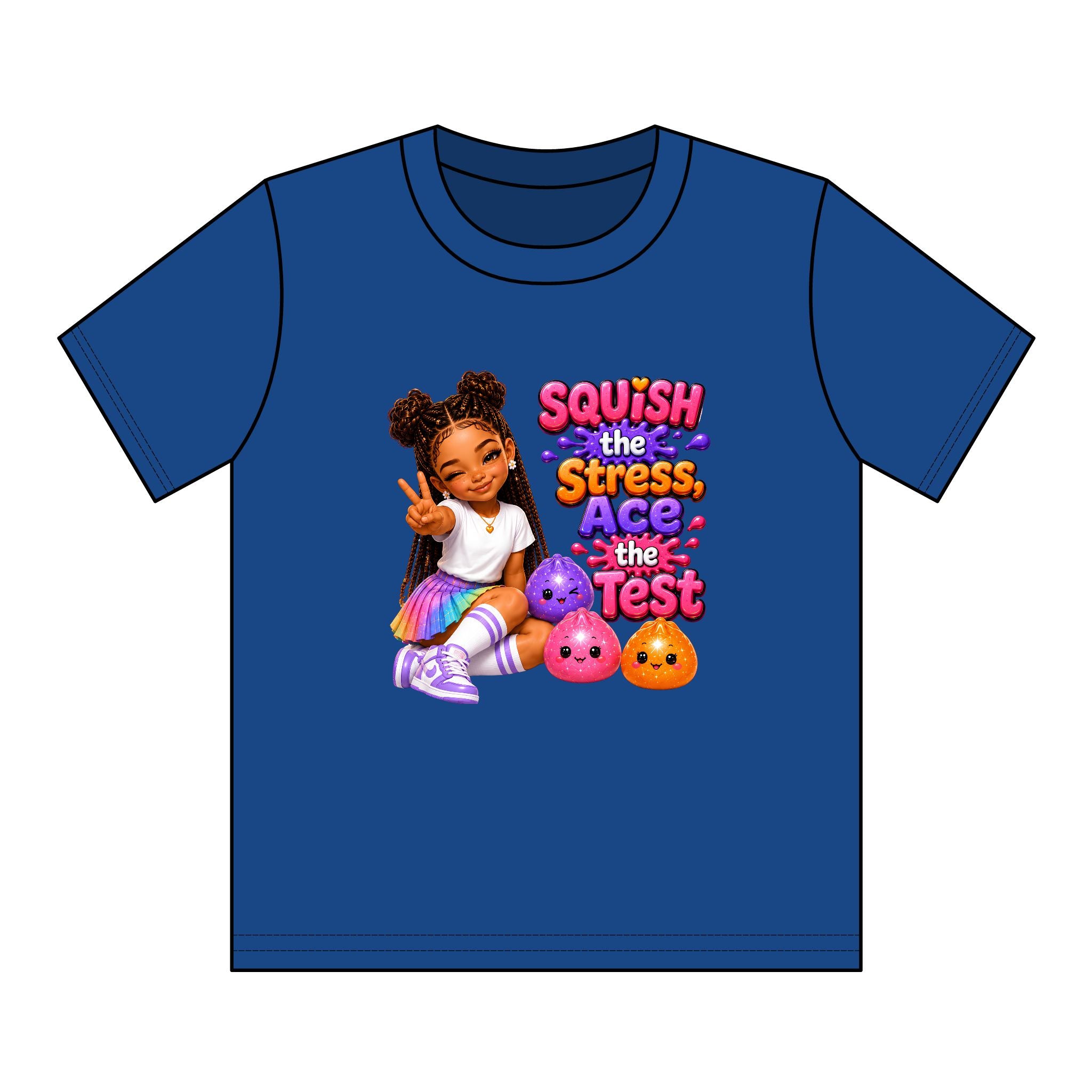 Girls' Squishy Graphic Tee - "SQUiSH the Stress,  Ace the Test!" Youth T-Shirt