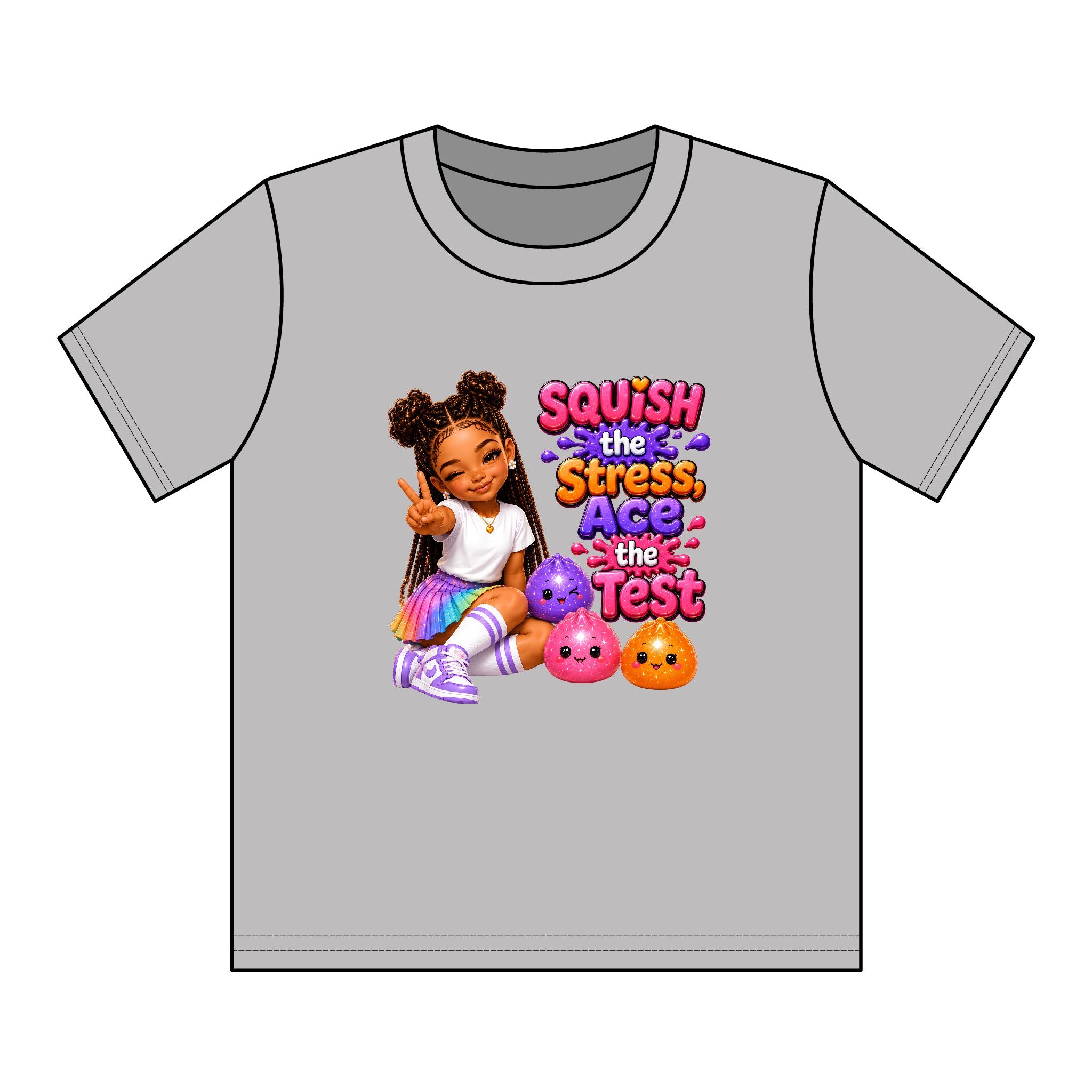Girls' Squishy Graphic Tee - "SQUiSH the Stress,  Ace the Test!" Youth T-Shirt