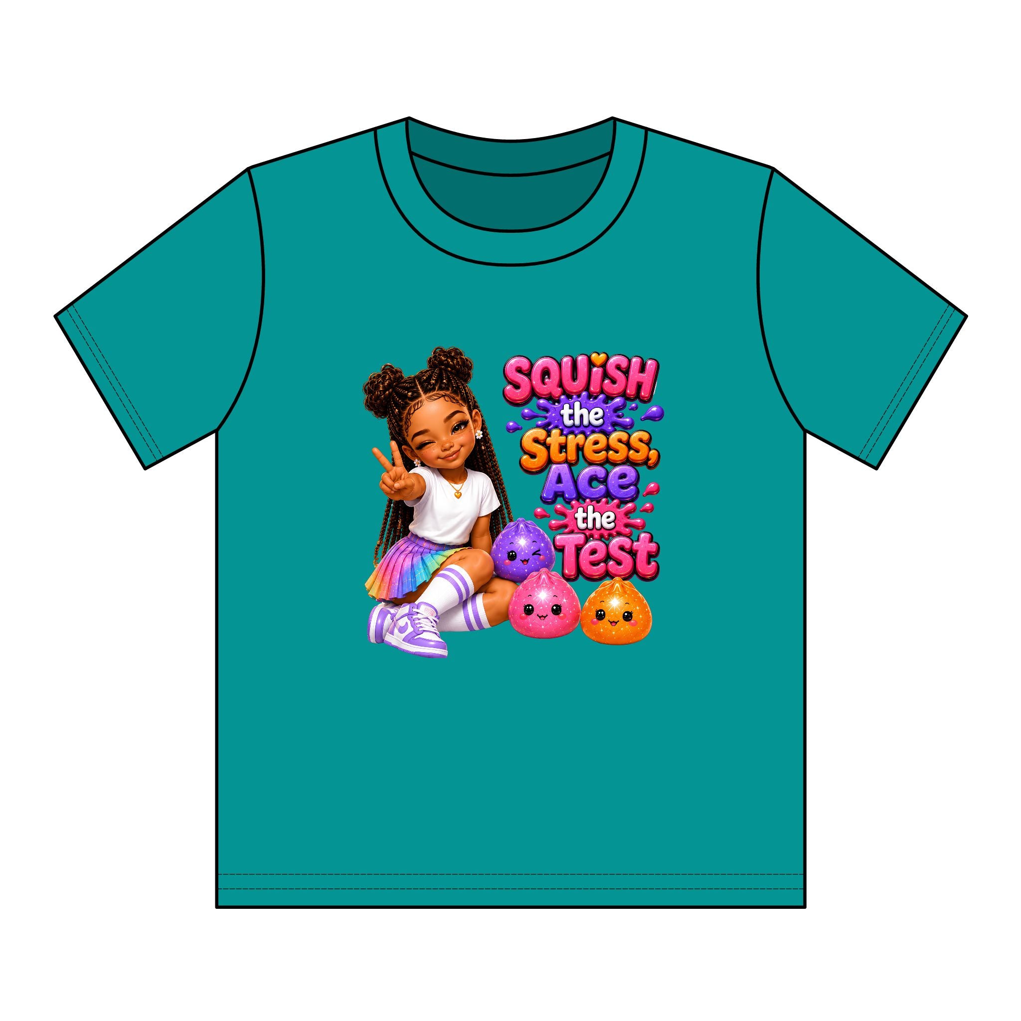 Girls' Squishy Graphic Tee - "SQUiSH the Stress,  Ace the Test!" Youth T-Shirt