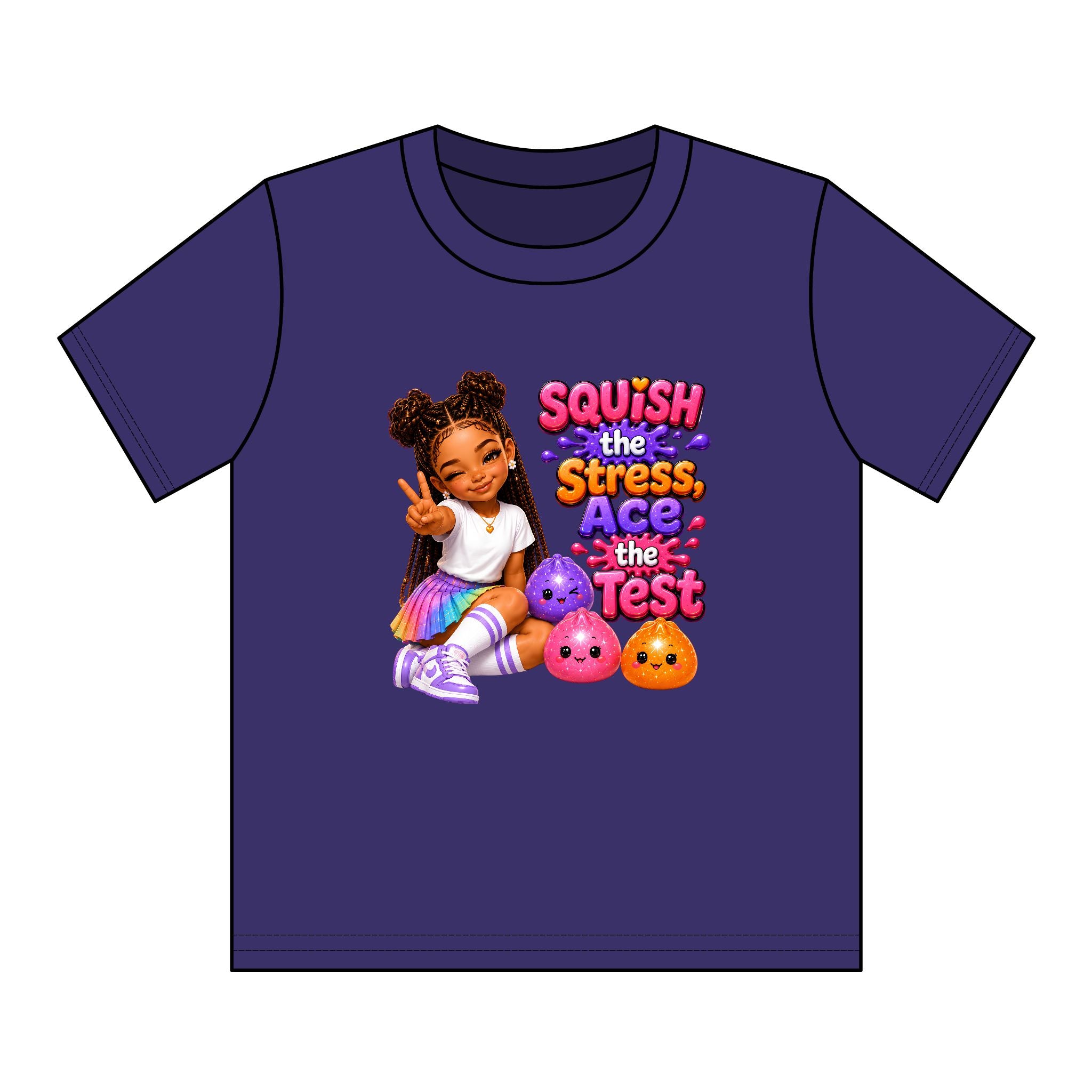 Girls' Squishy Graphic Tee - "SQUiSH the Stress,  Ace the Test!" Youth T-Shirt