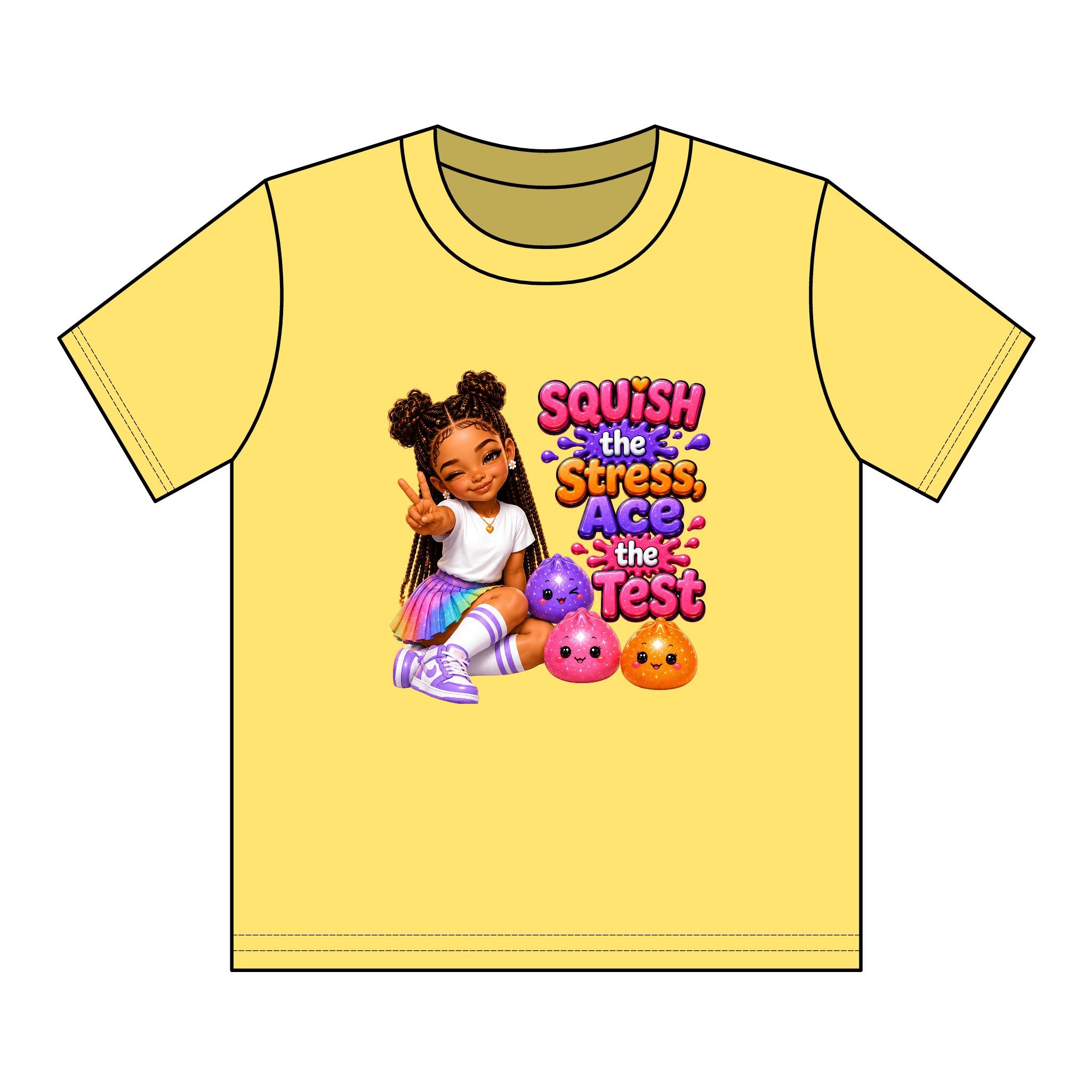 Girls' Squishy Graphic Tee - "SQUiSH the Stress,  Ace the Test!" Youth T-Shirt