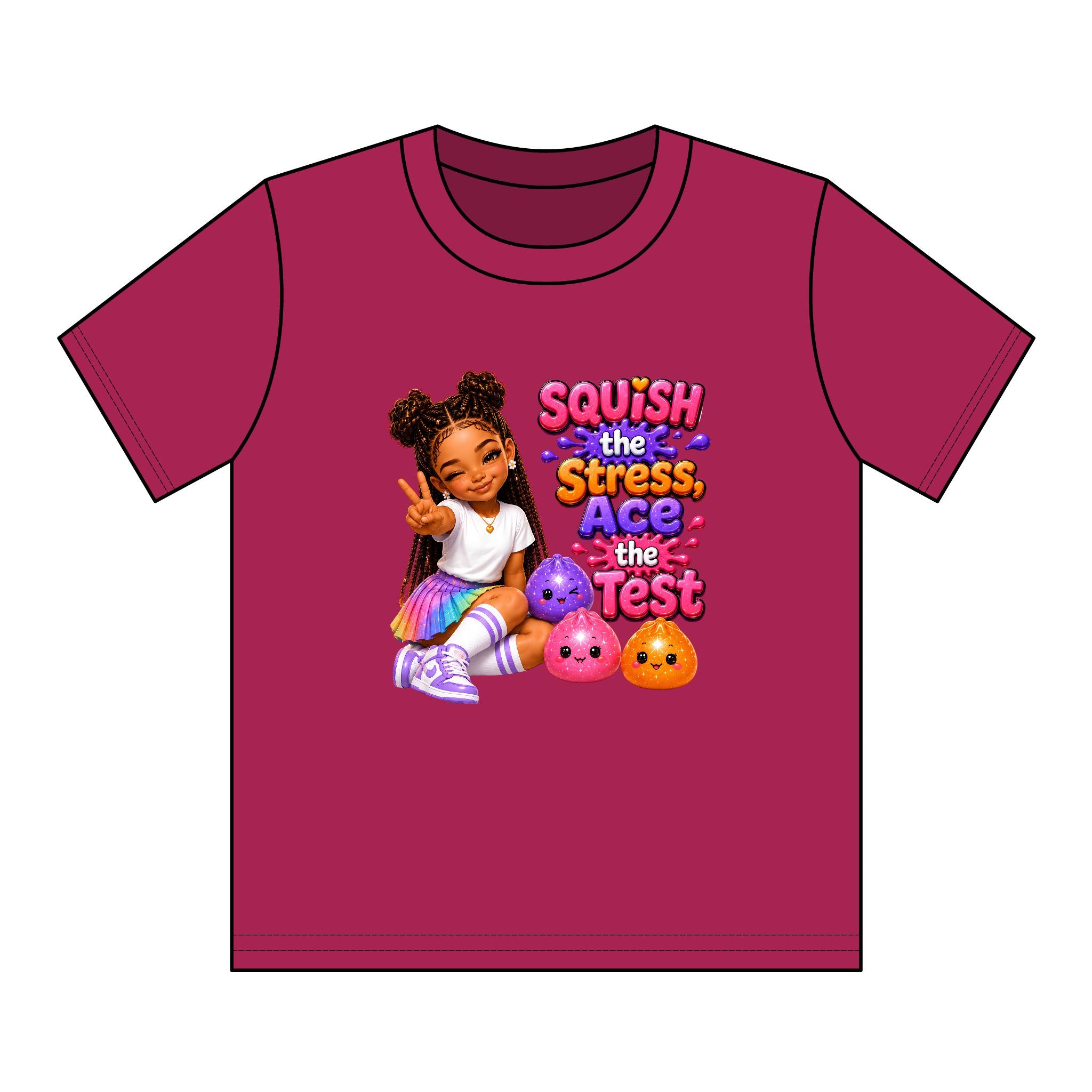 Girls' Squishy Graphic Tee - "SQUiSH the Stress,  Ace the Test!" Youth T-Shirt