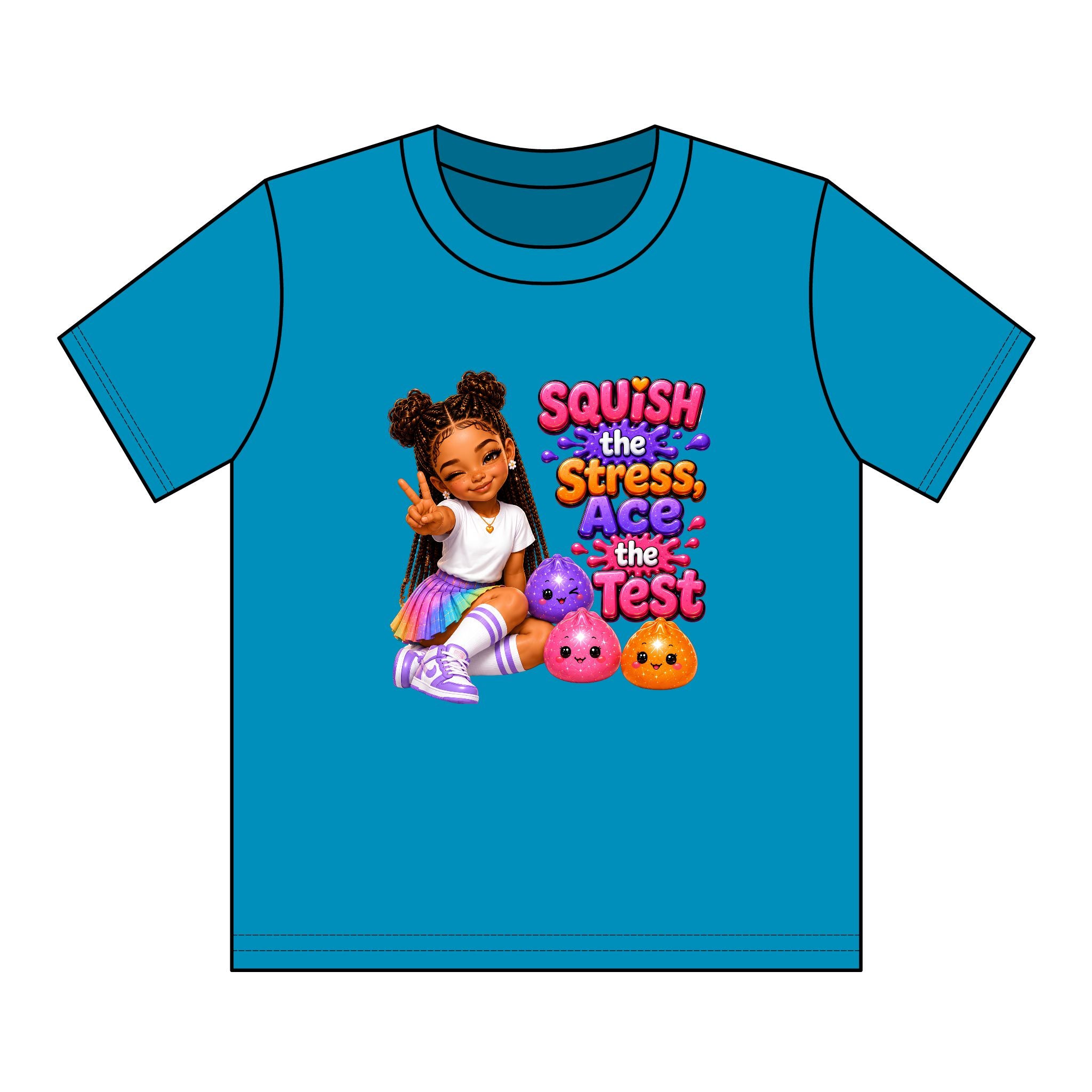 Girls' Squishy Graphic Tee - "SQUiSH the Stress,  Ace the Test!" Youth T-Shirt