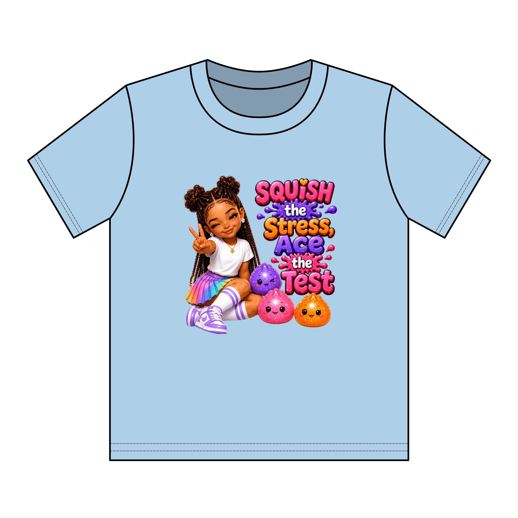 Girls' Squishy Graphic Tee - "SQUiSH the Stress,  Ace the Test!" Youth T-Shirt