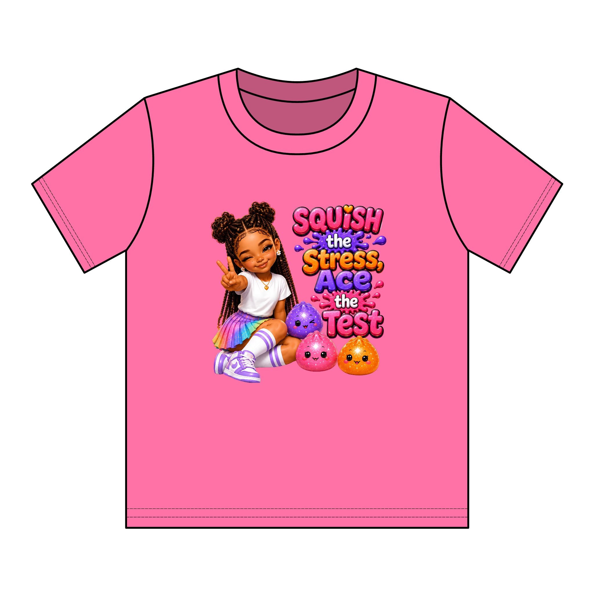 Girls' Squishy Graphic Tee - "SQUiSH the Stress,  Ace the Test!" Youth T-Shirt