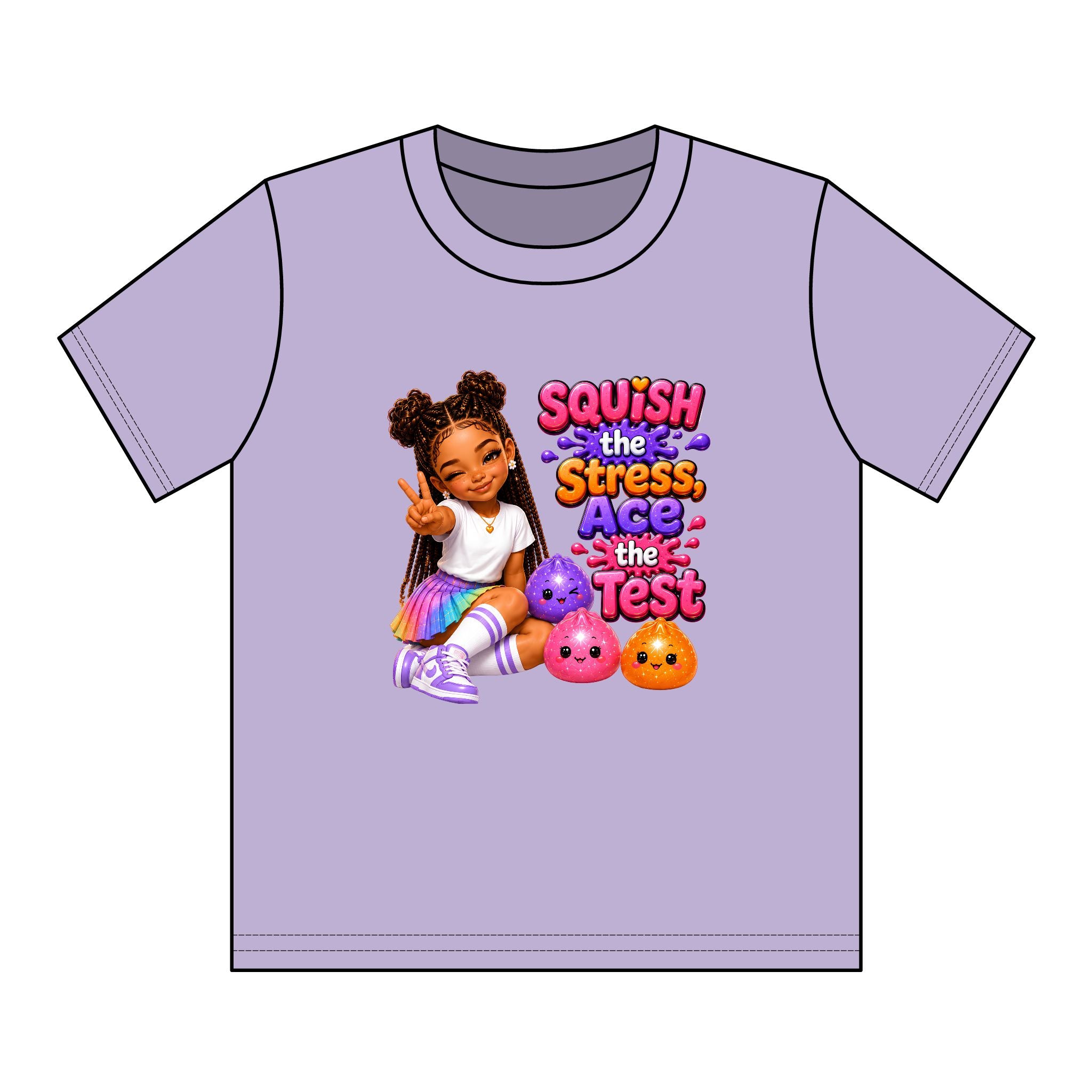 Girls' Squishy Graphic Tee - "SQUiSH the Stress,  Ace the Test!" Youth T-Shirt