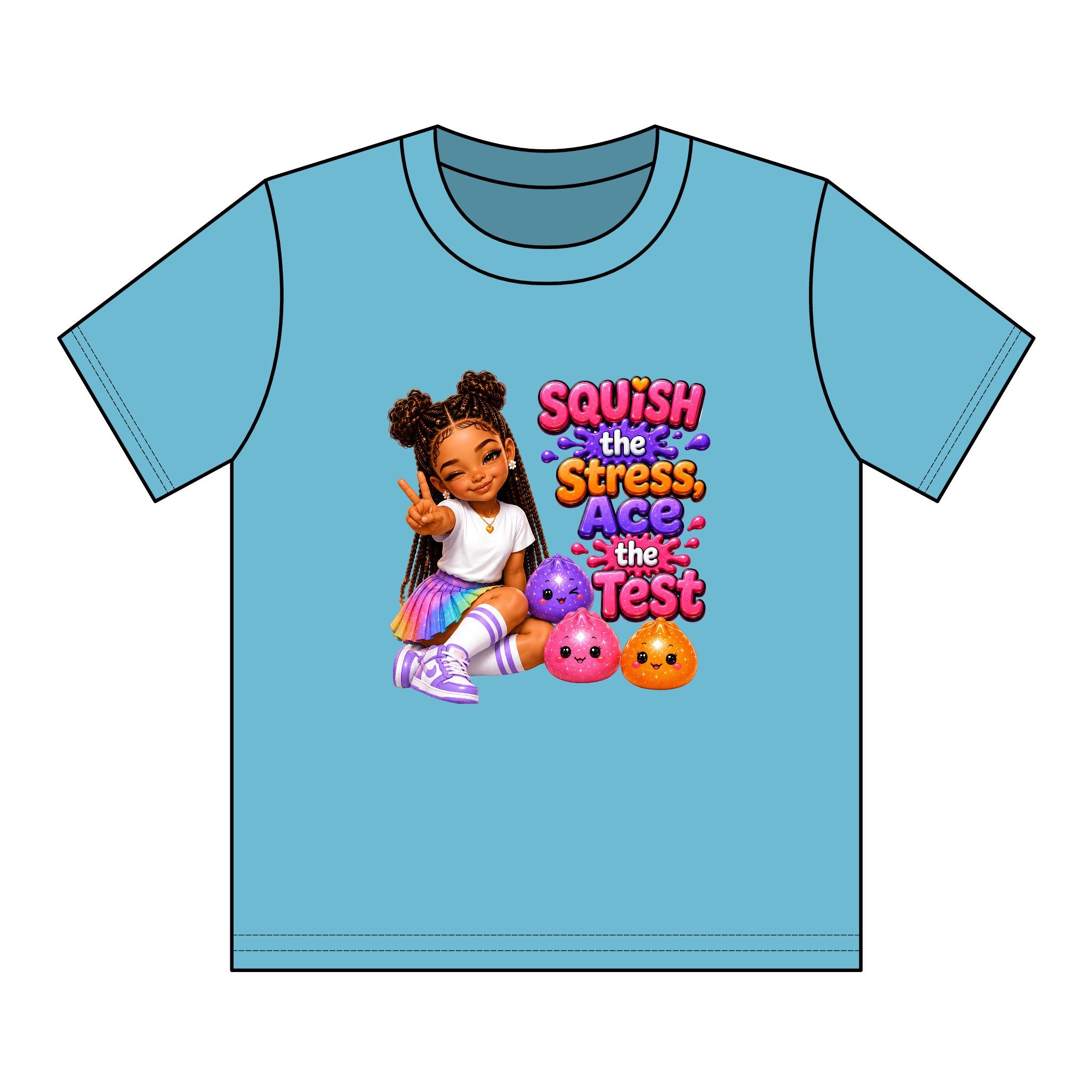 Girls' Squishy Graphic Tee - "SQUiSH the Stress,  Ace the Test!" Youth T-Shirt