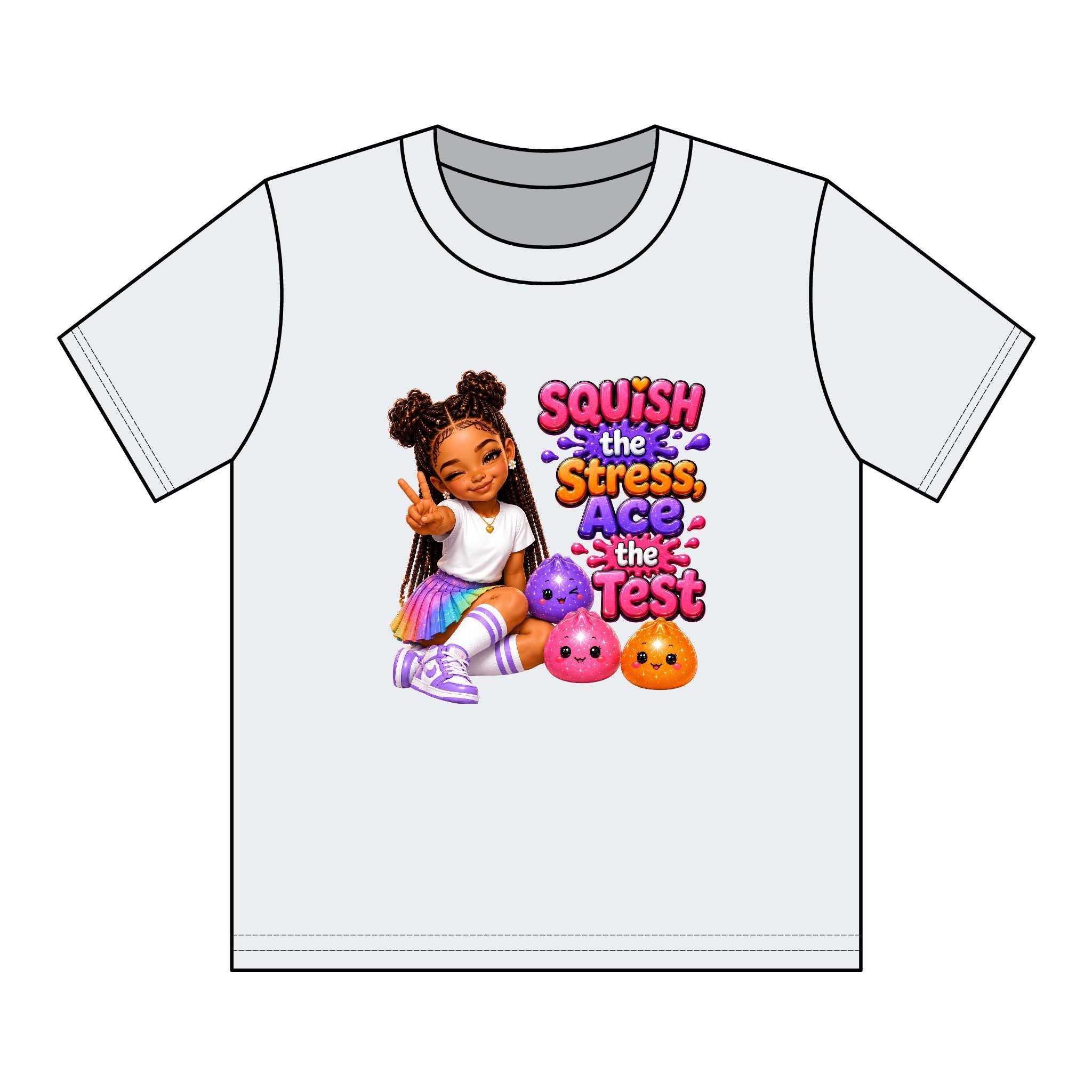 Girls' Squishy Graphic Tee - "SQUiSH the Stress,  Ace the Test!" Youth T-Shirt
