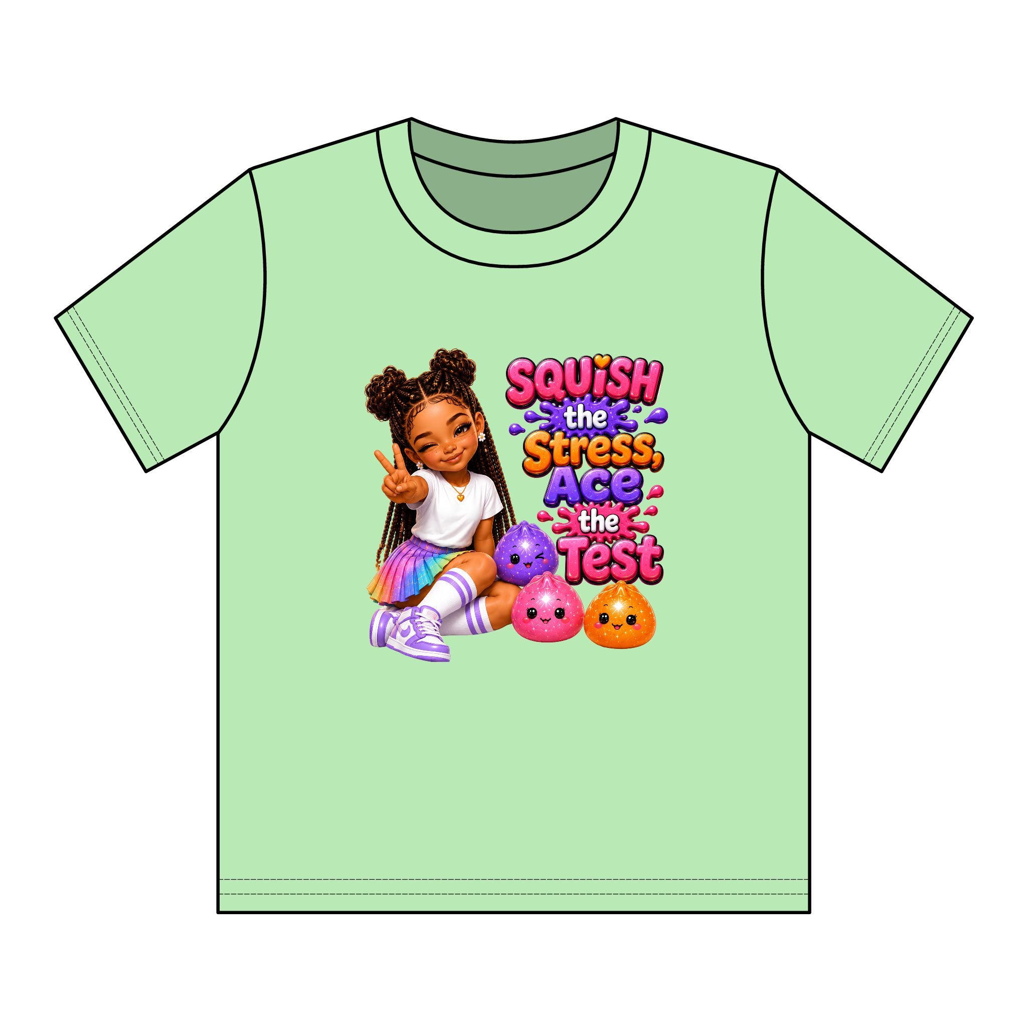 Girls' Squishy Graphic Tee - "SQUiSH the Stress,  Ace the Test!" Youth T-Shirt