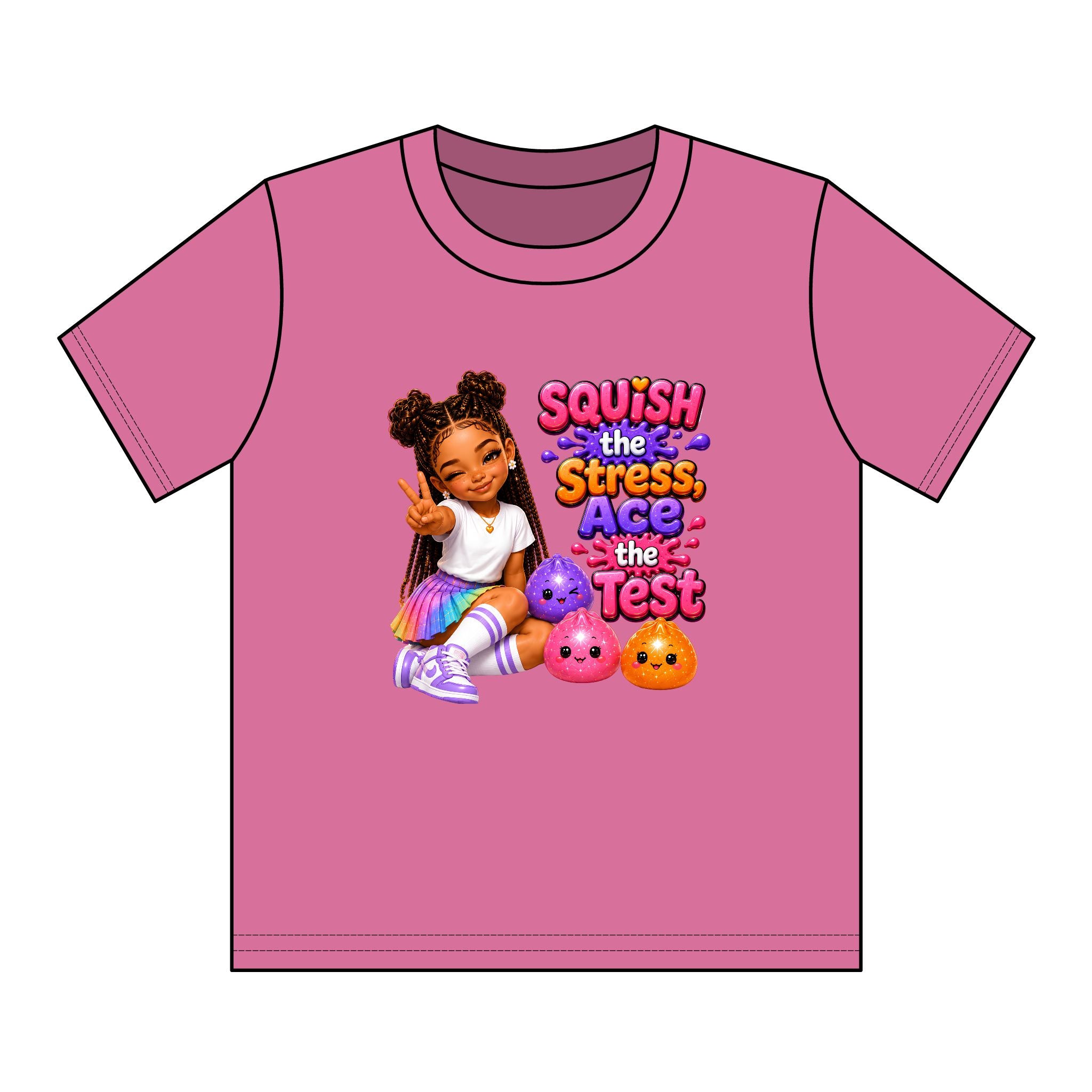 Girls' Squishy Graphic Tee - "SQUiSH the Stress,  Ace the Test!" Youth T-Shirt