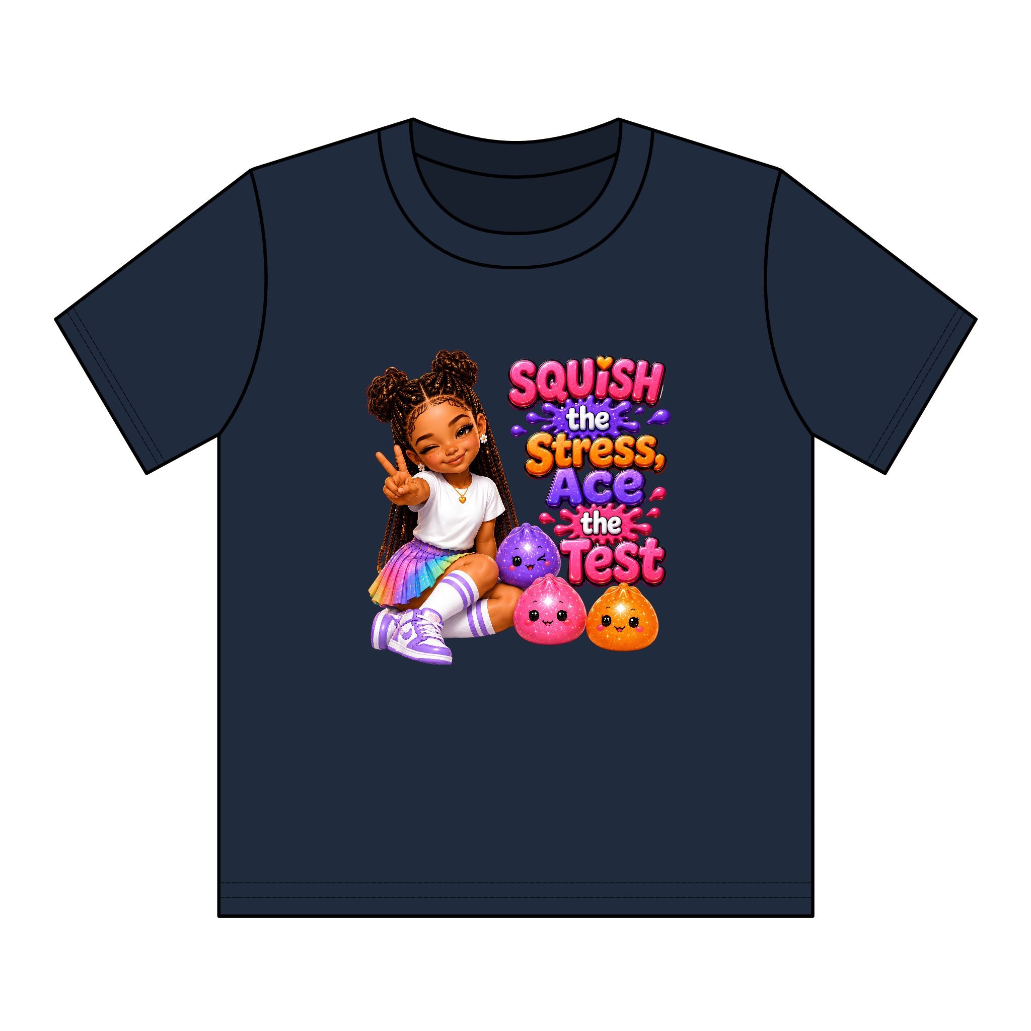 Girls' Squishy Graphic Tee - "SQUiSH the Stress,  Ace the Test!" Youth T-Shirt