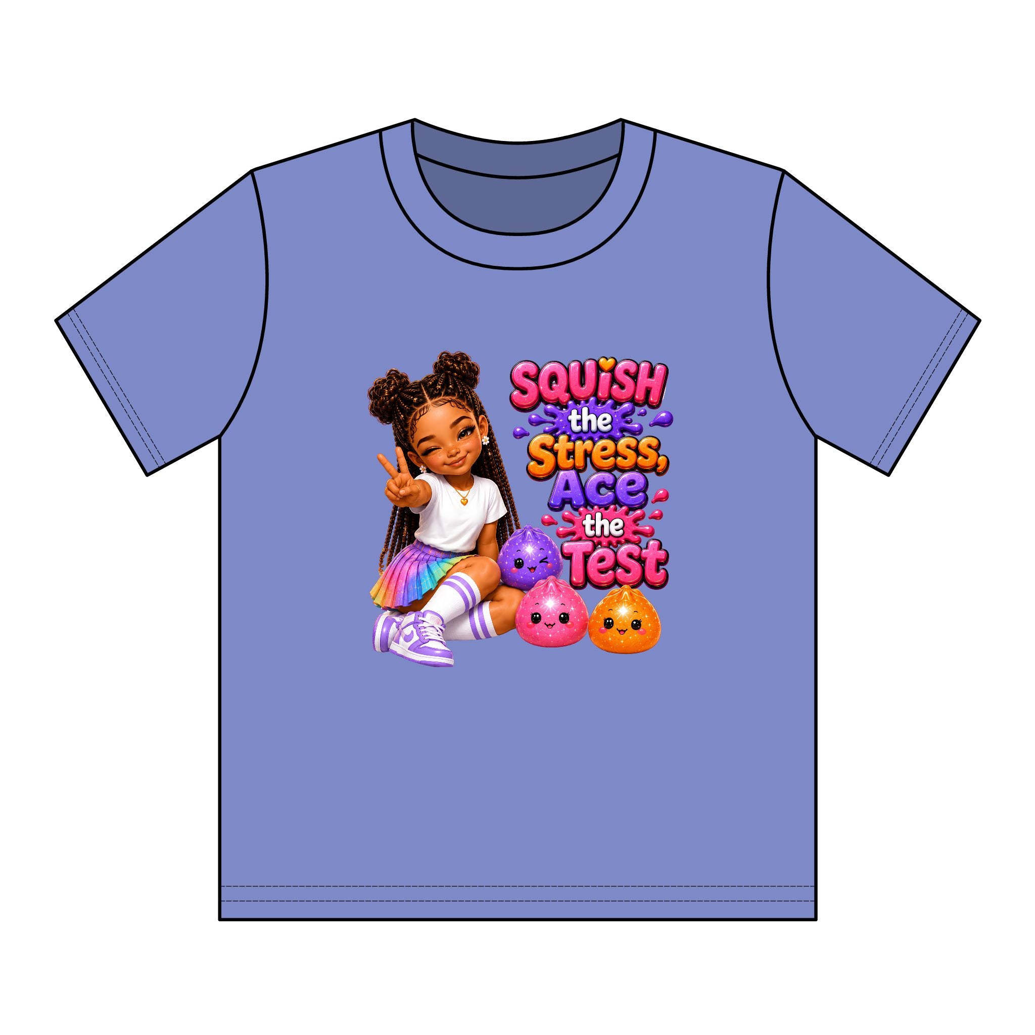 Girls' Squishy Graphic Tee - "SQUiSH the Stress,  Ace the Test!" Youth T-Shirt