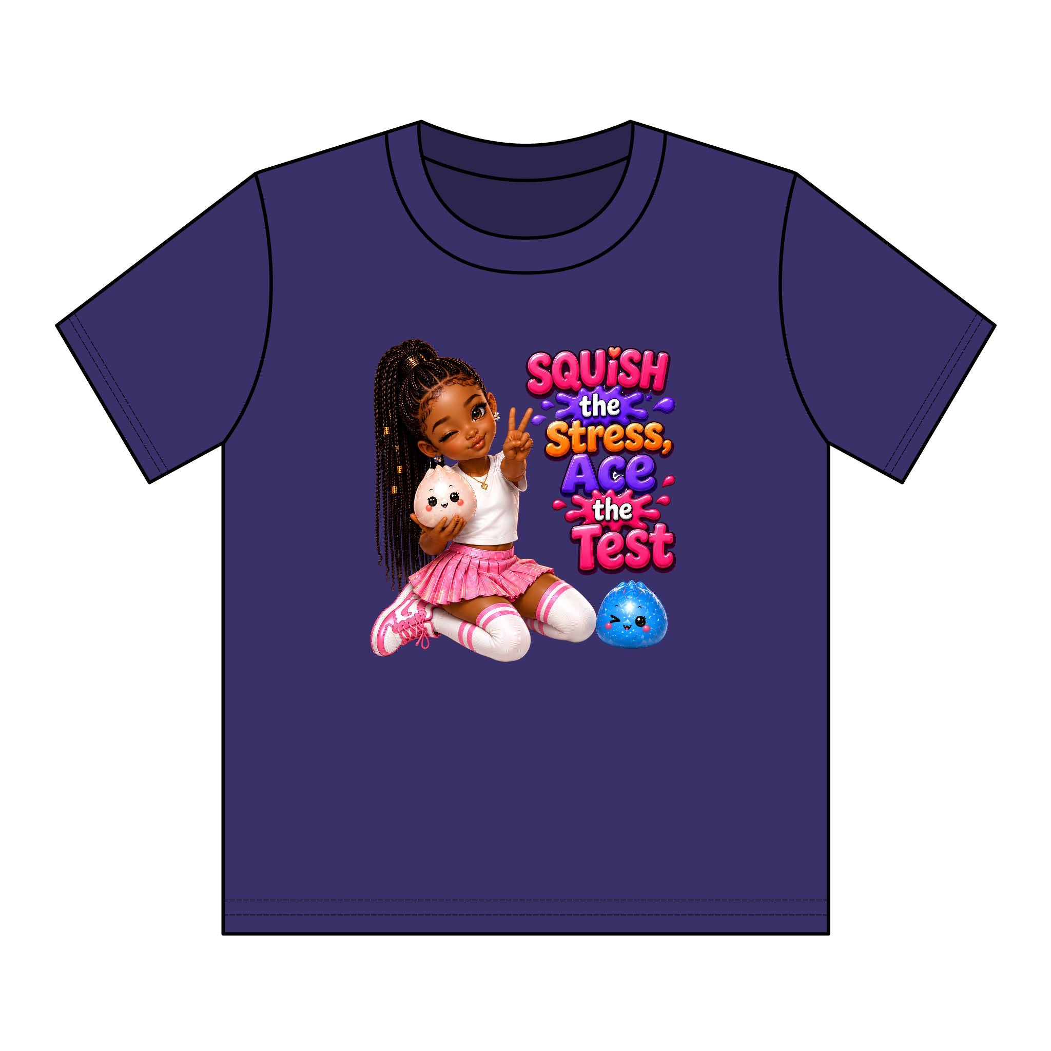 Girls' Squishy Graphic Tee - "SQUiSH the Stress,  Ace the Test!" Youth T-Shirt