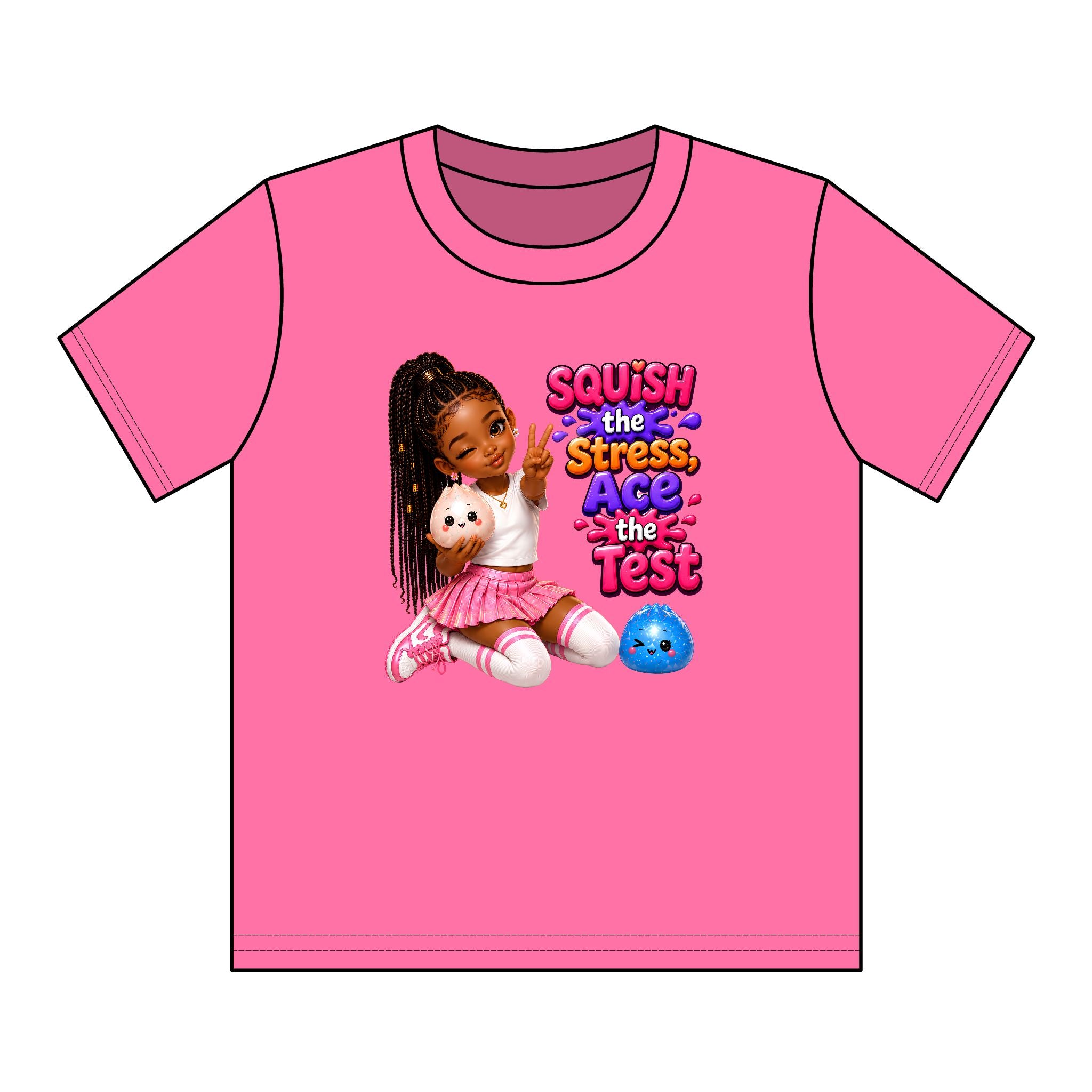 Girls' Squishy Graphic Tee - "SQUiSH the Stress,  Ace the Test!" Youth T-Shirt