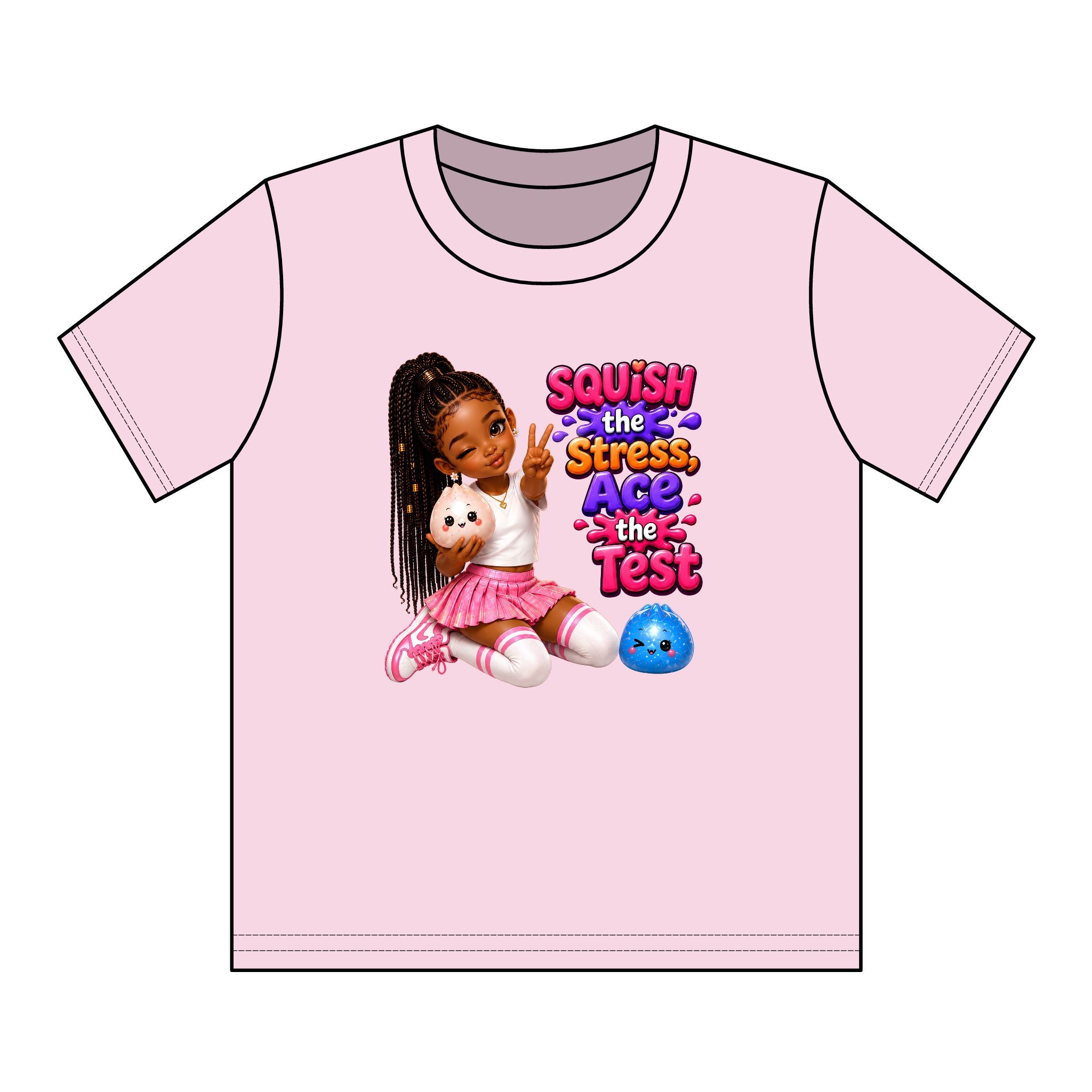 Girls' Squishy Graphic Tee - "SQUiSH the Stress,  Ace the Test!" Youth T-Shirt