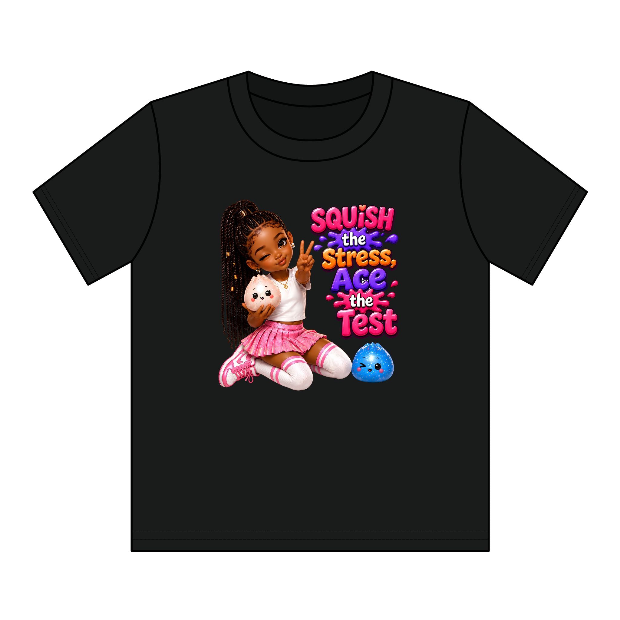 Girls' Squishy Graphic Tee - "SQUiSH the Stress,  Ace the Test!" Youth T-Shirt