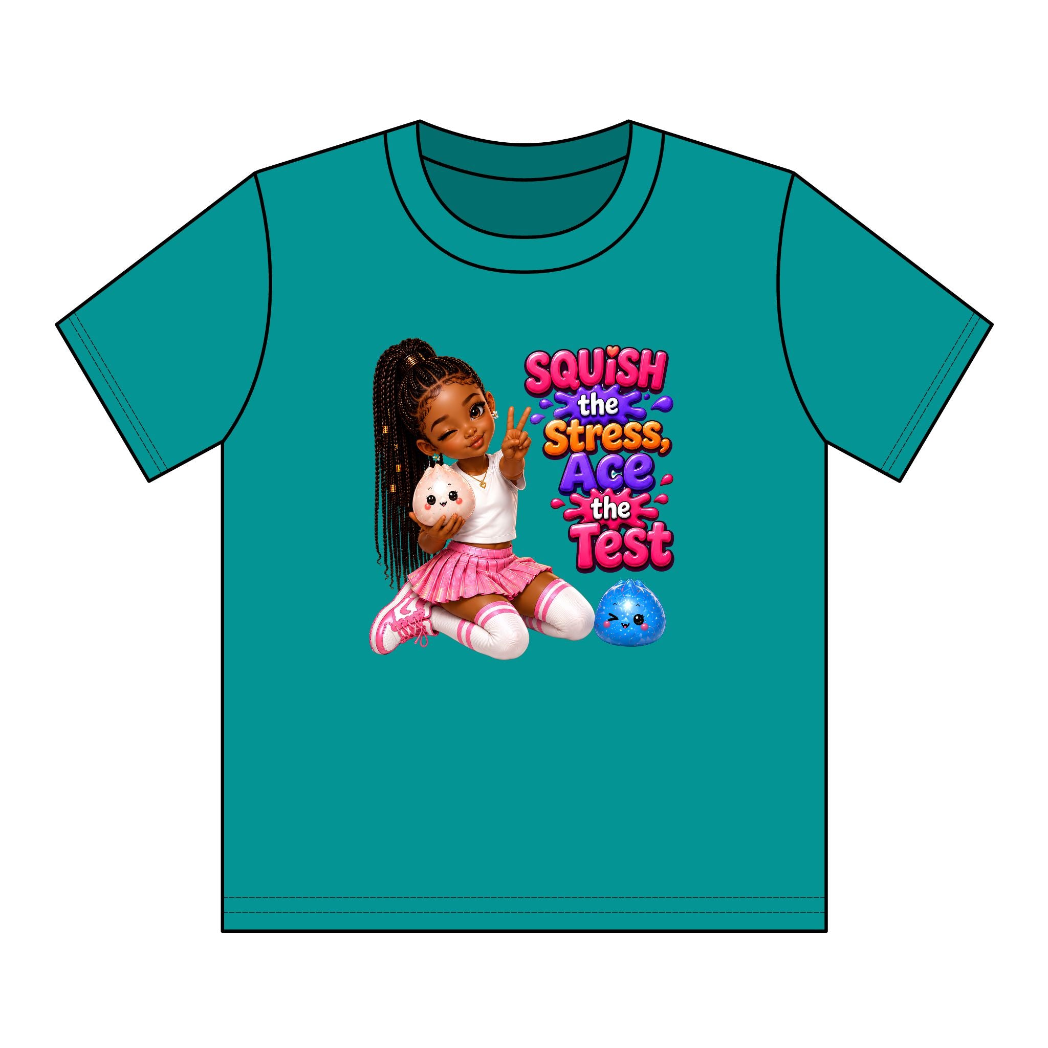 Girls' Squishy Graphic Tee - "SQUiSH the Stress,  Ace the Test!" Youth T-Shirt