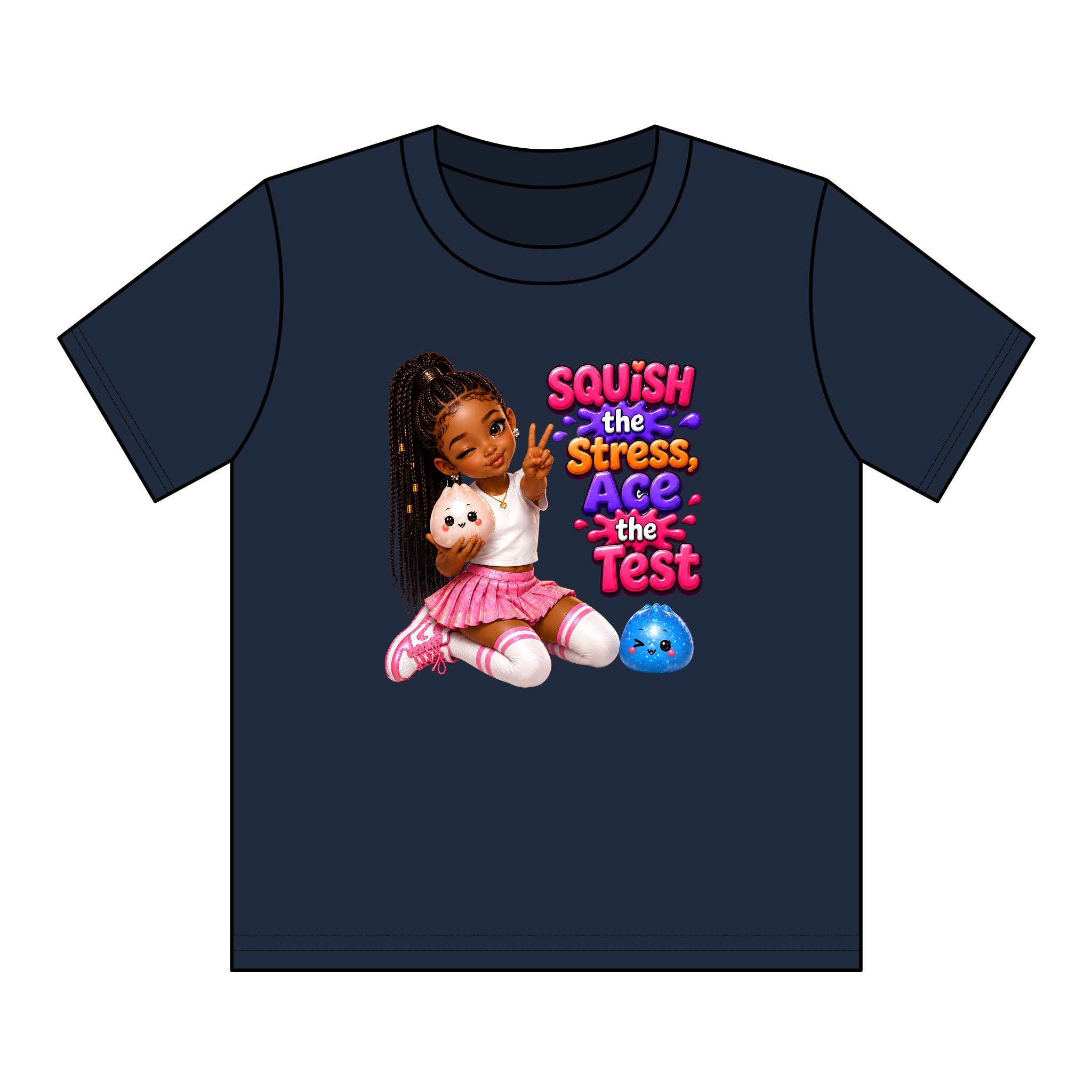 Girls' Squishy Graphic Tee - "SQUiSH the Stress,  Ace the Test!" Youth T-Shirt