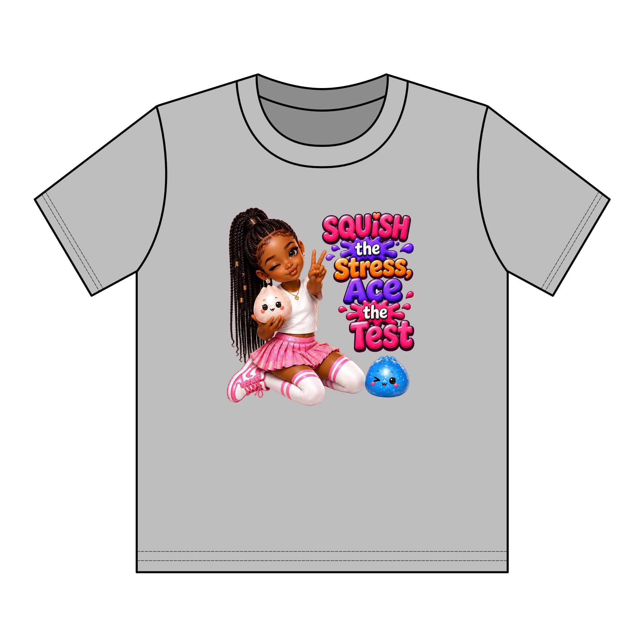 Girls' Squishy Graphic Tee - "SQUiSH the Stress,  Ace the Test!" Youth T-Shirt