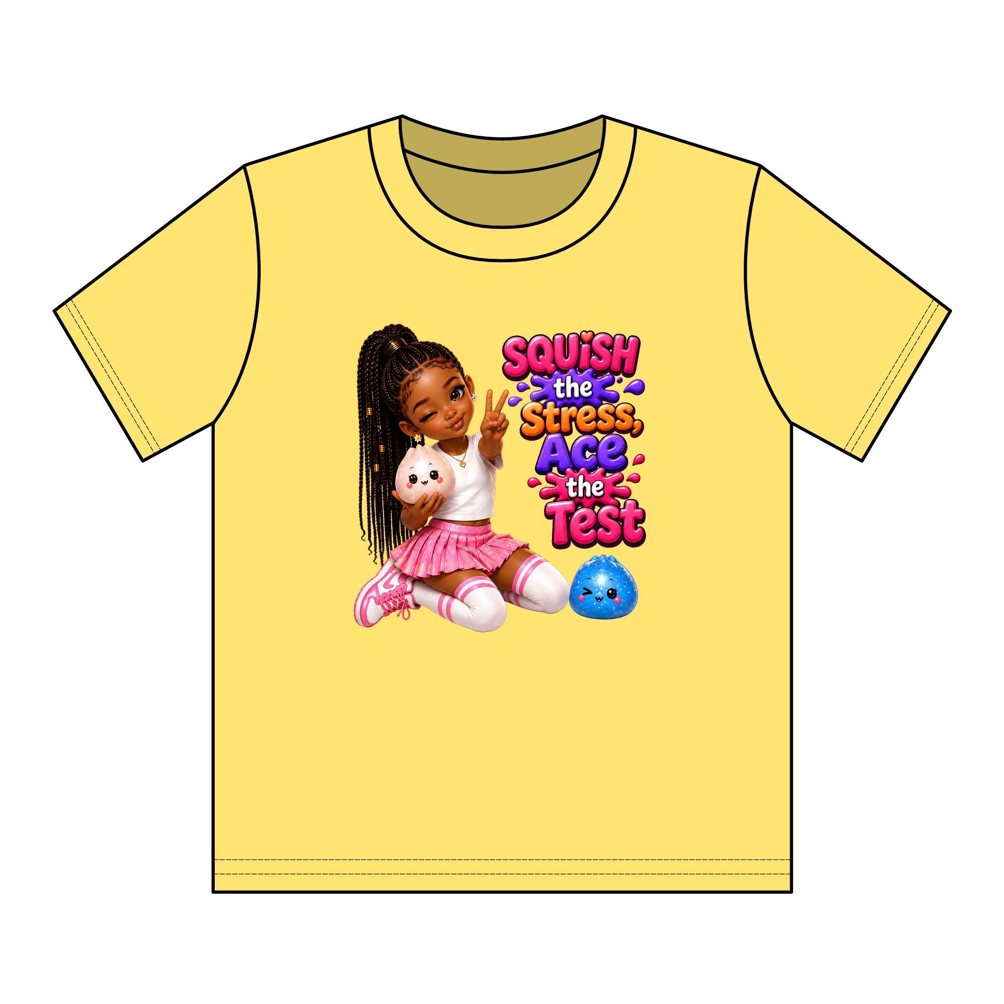 Girls' Squishy Graphic Tee - "SQUiSH the Stress,  Ace the Test!" Youth T-Shirt