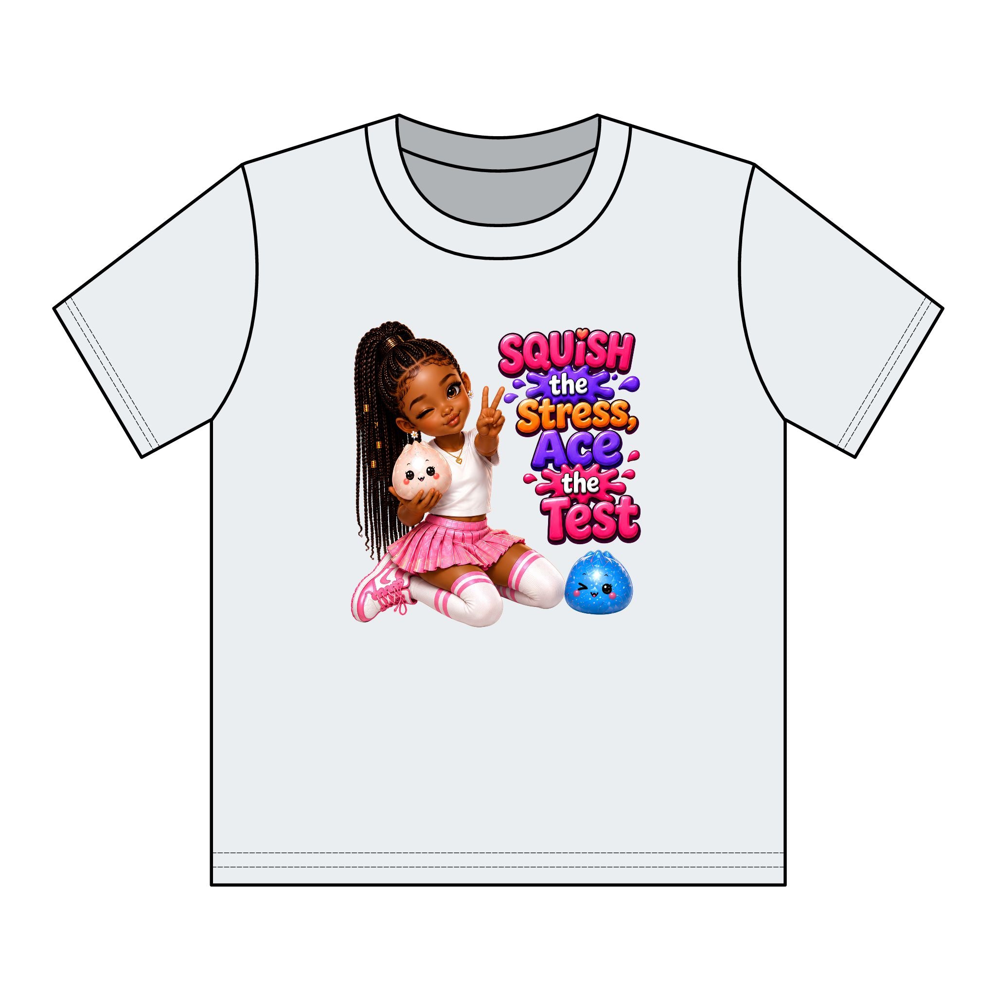 Girls' Squishy Graphic Tee - "SQUiSH the Stress,  Ace the Test!" Youth T-Shirt