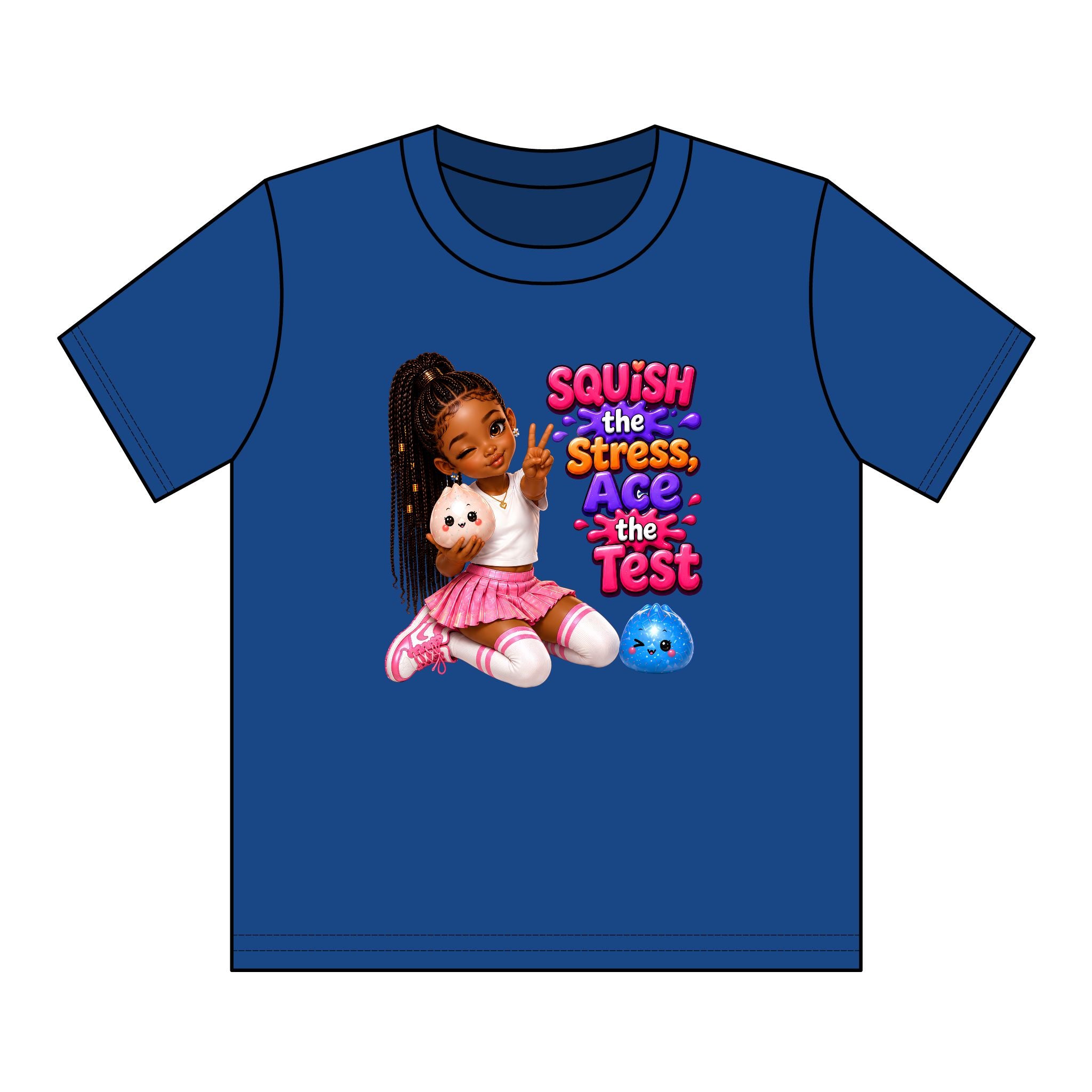 Girls' Squishy Graphic Tee - "SQUiSH the Stress,  Ace the Test!" Youth T-Shirt