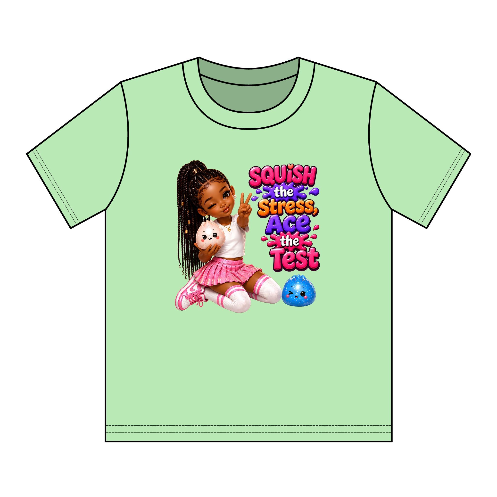 Girls' Squishy Graphic Tee - "SQUiSH the Stress,  Ace the Test!" Youth T-Shirt