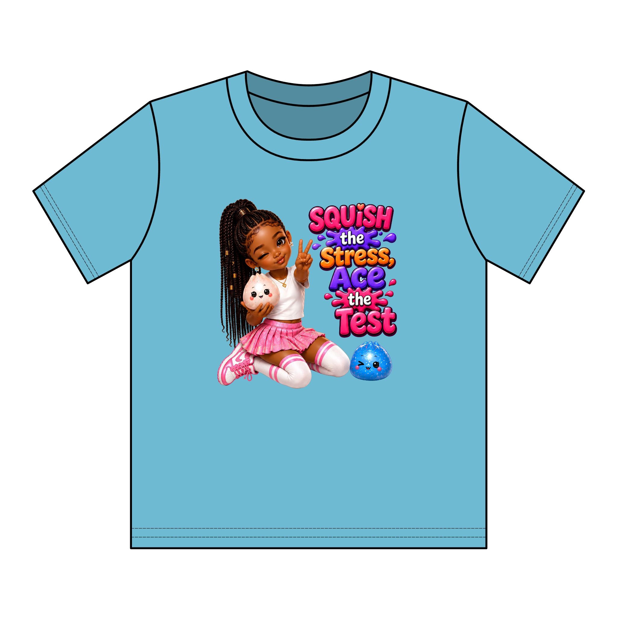 Girls' Squishy Graphic Tee - "SQUiSH the Stress,  Ace the Test!" Youth T-Shirt