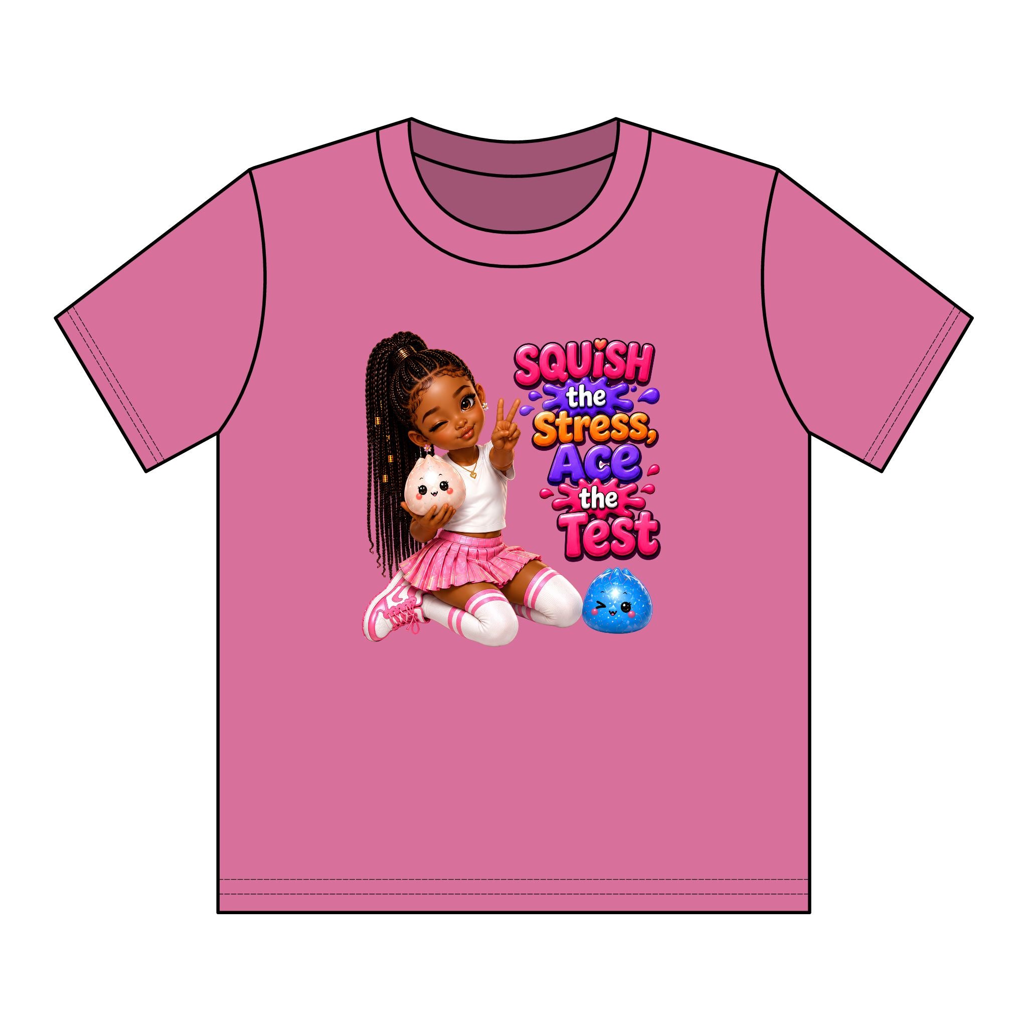 Girls' Squishy Graphic Tee - "SQUiSH the Stress,  Ace the Test!" Youth T-Shirt
