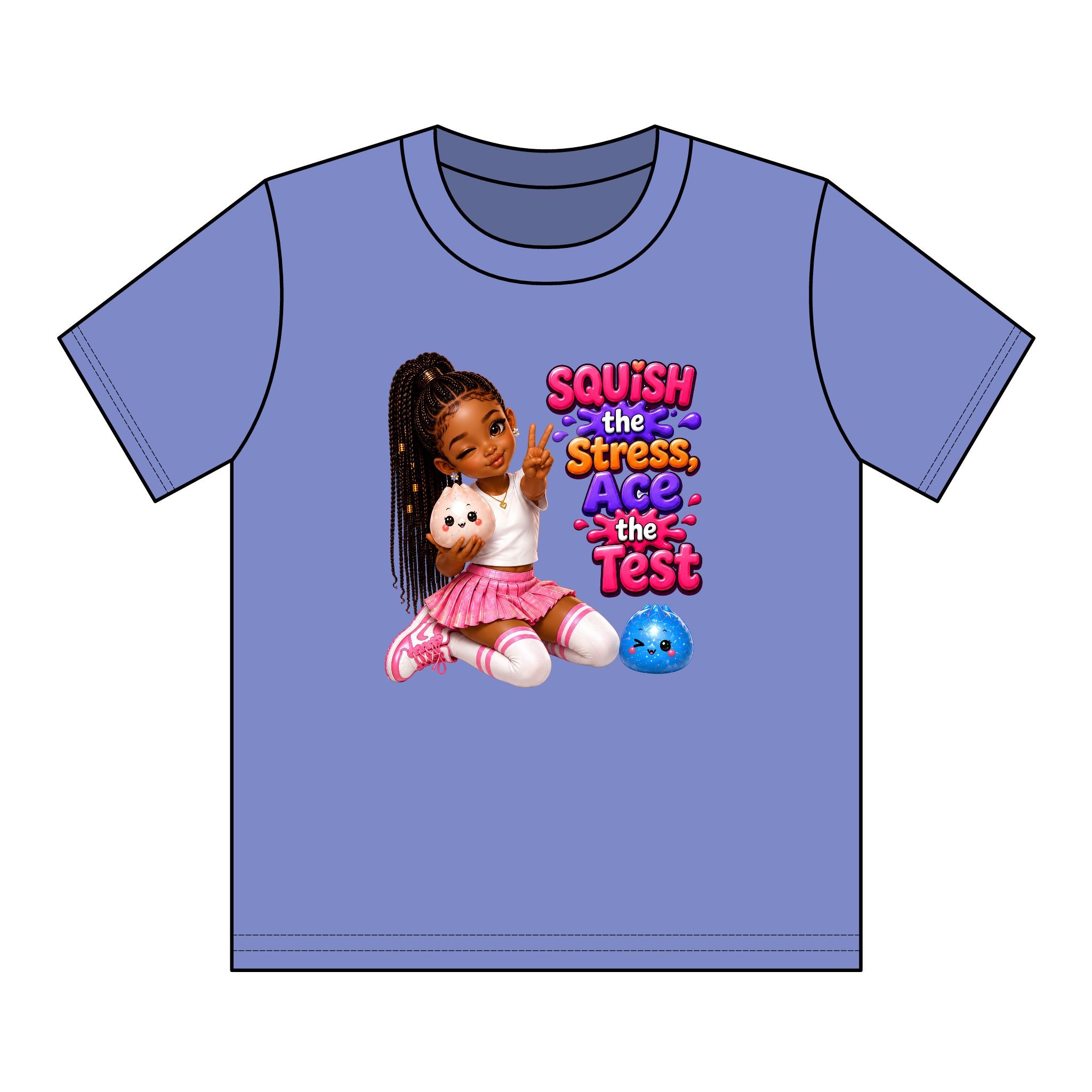 Girls' Squishy Graphic Tee - "SQUiSH the Stress,  Ace the Test!" Youth T-Shirt