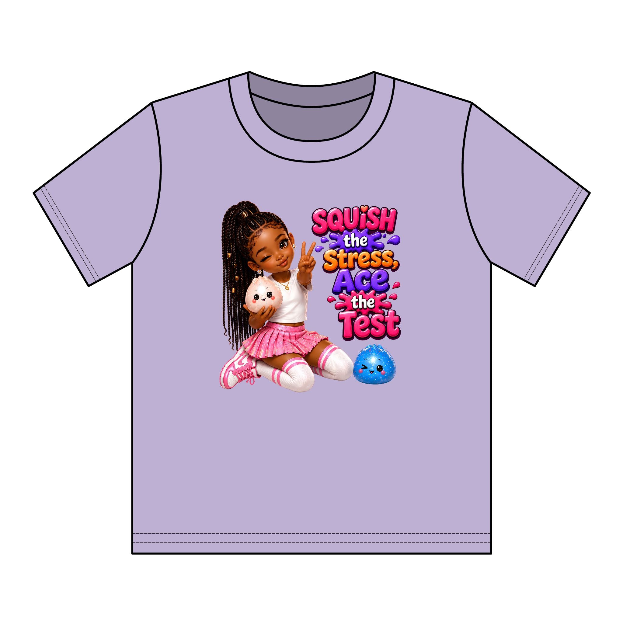 Girls' Squishy Graphic Tee - "SQUiSH the Stress,  Ace the Test!" Youth T-Shirt