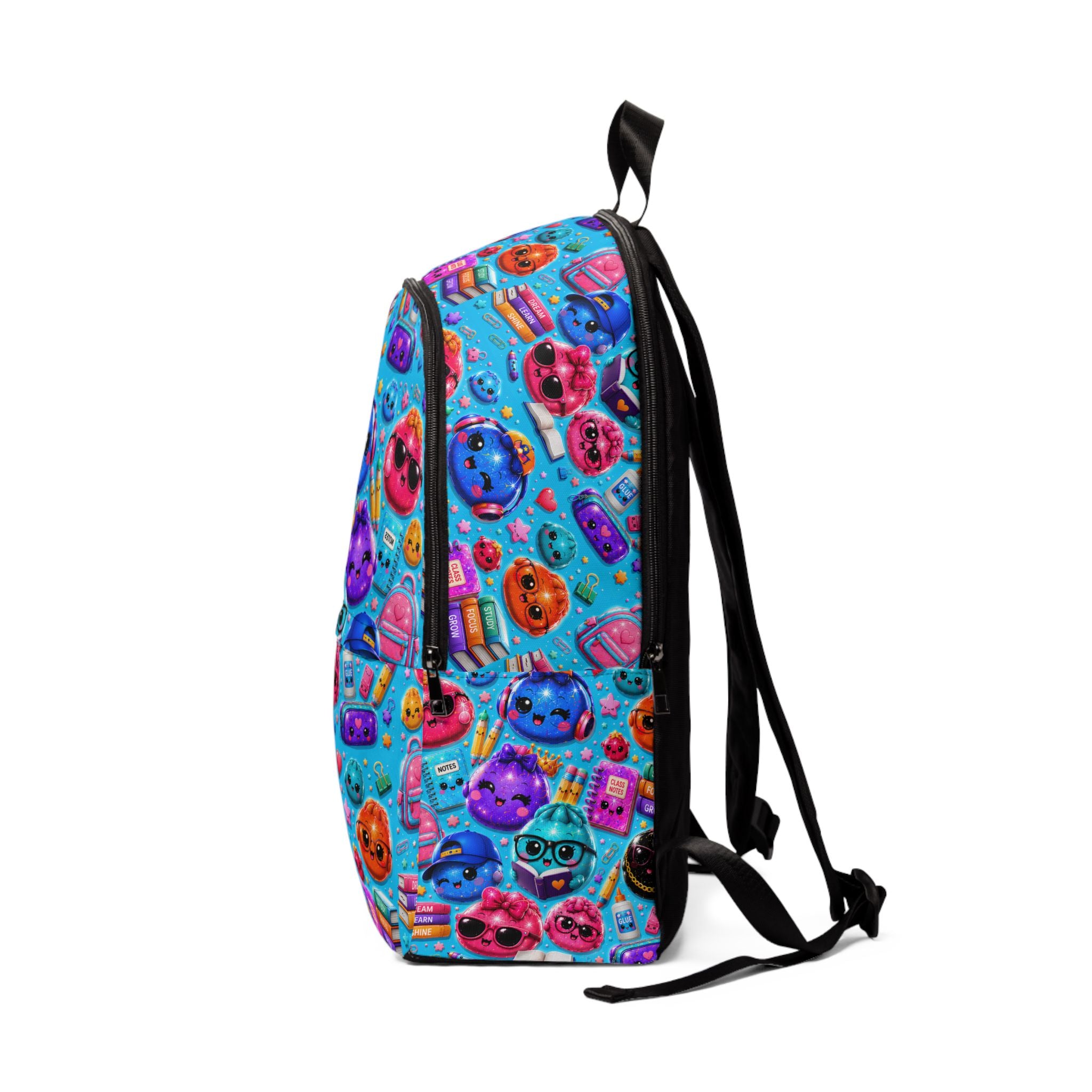 Cute Kawaii Emoji School Backpack — Blue/Colorful Pattern