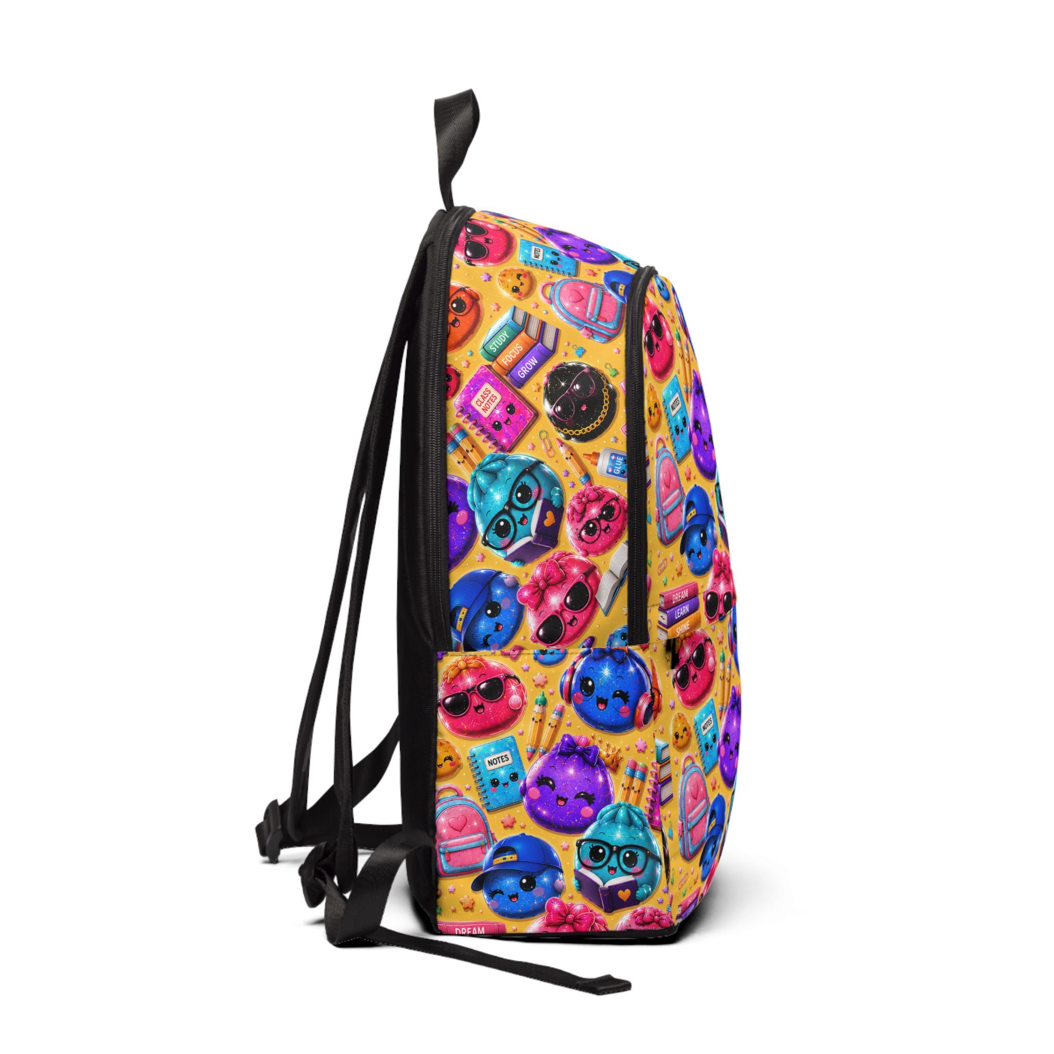 Cute Kawaii Emoji School Backpack — Yellow/Colorful Pattern