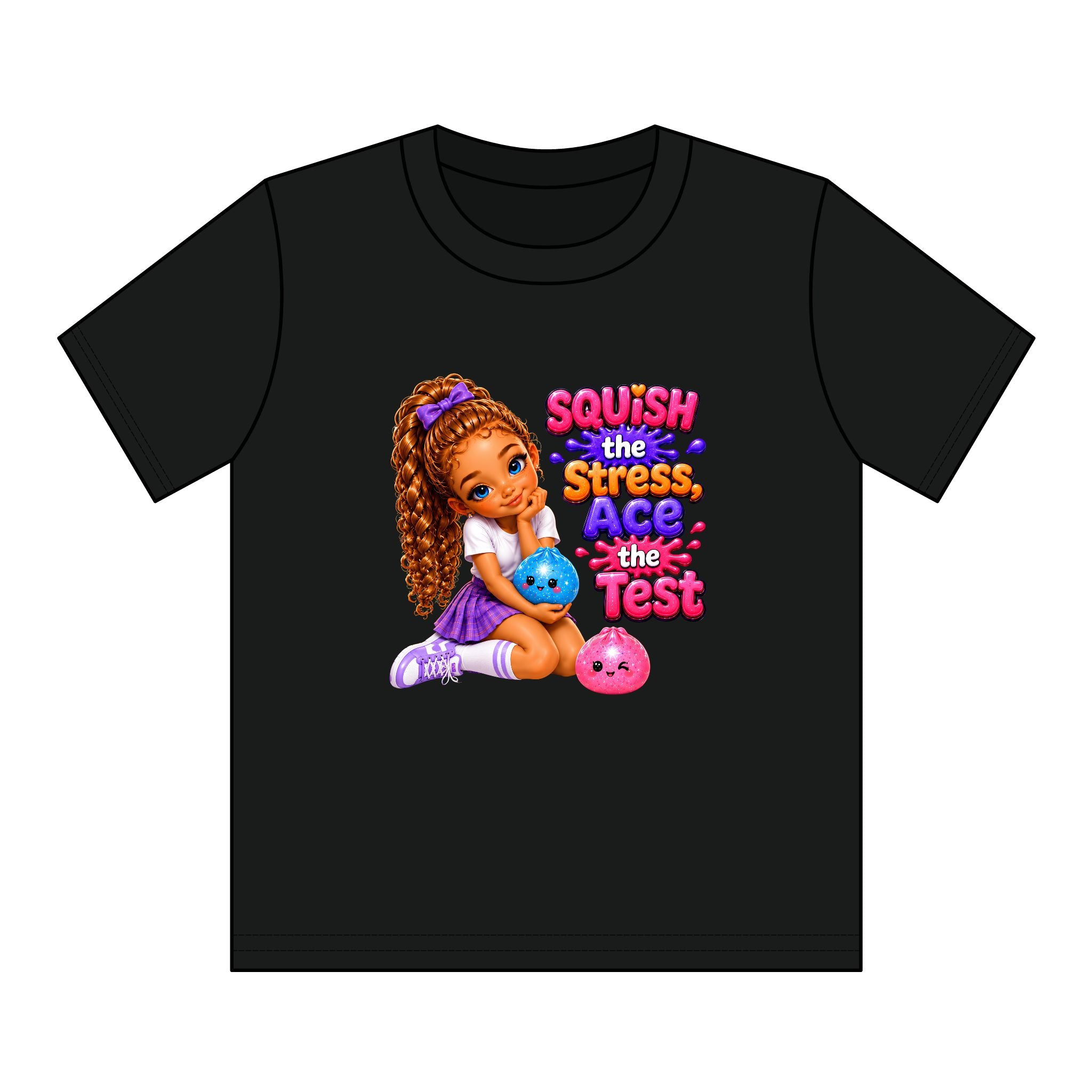 Girls' Squishy Graphic Tee - "SQUiSH the Stress,  Ace the Test!" Youth T-Shirt