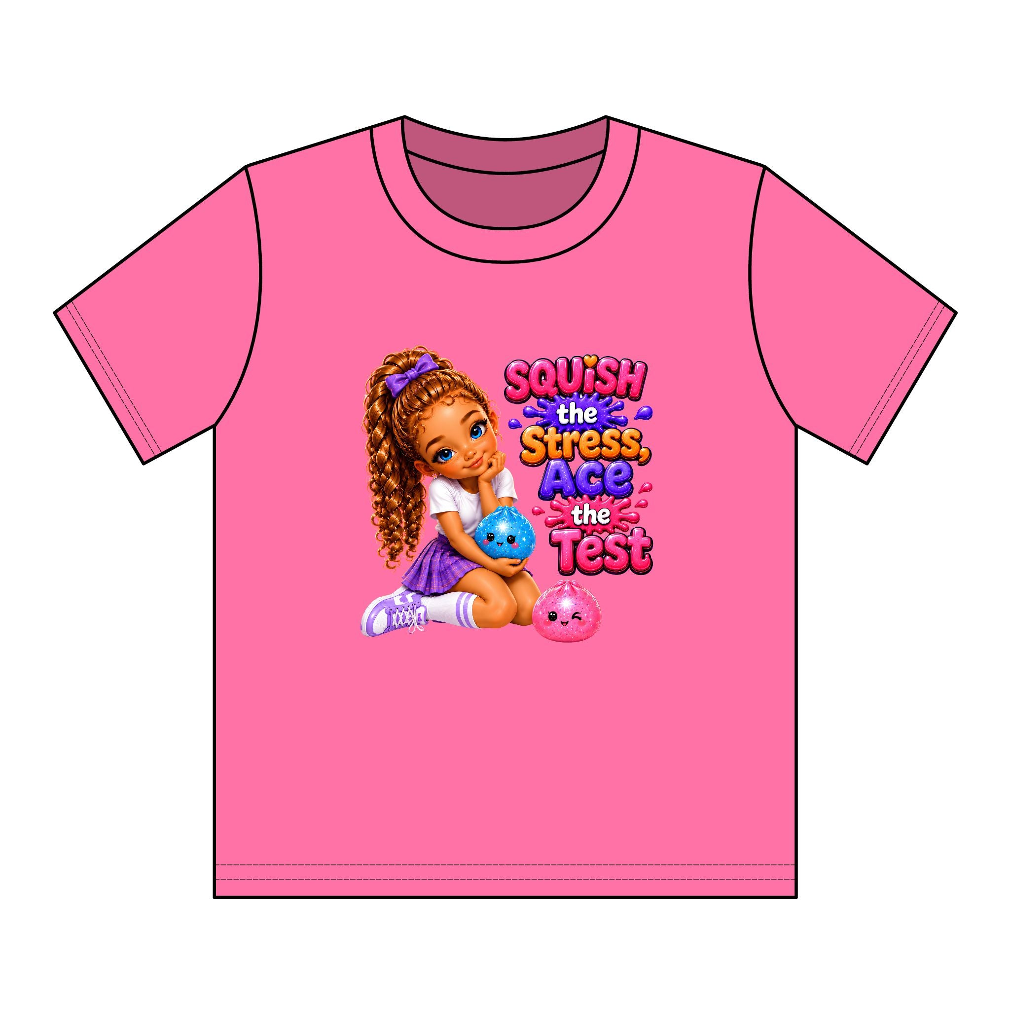 Girls' Squishy Graphic Tee - "SQUiSH the Stress,  Ace the Test!" Youth T-Shirt