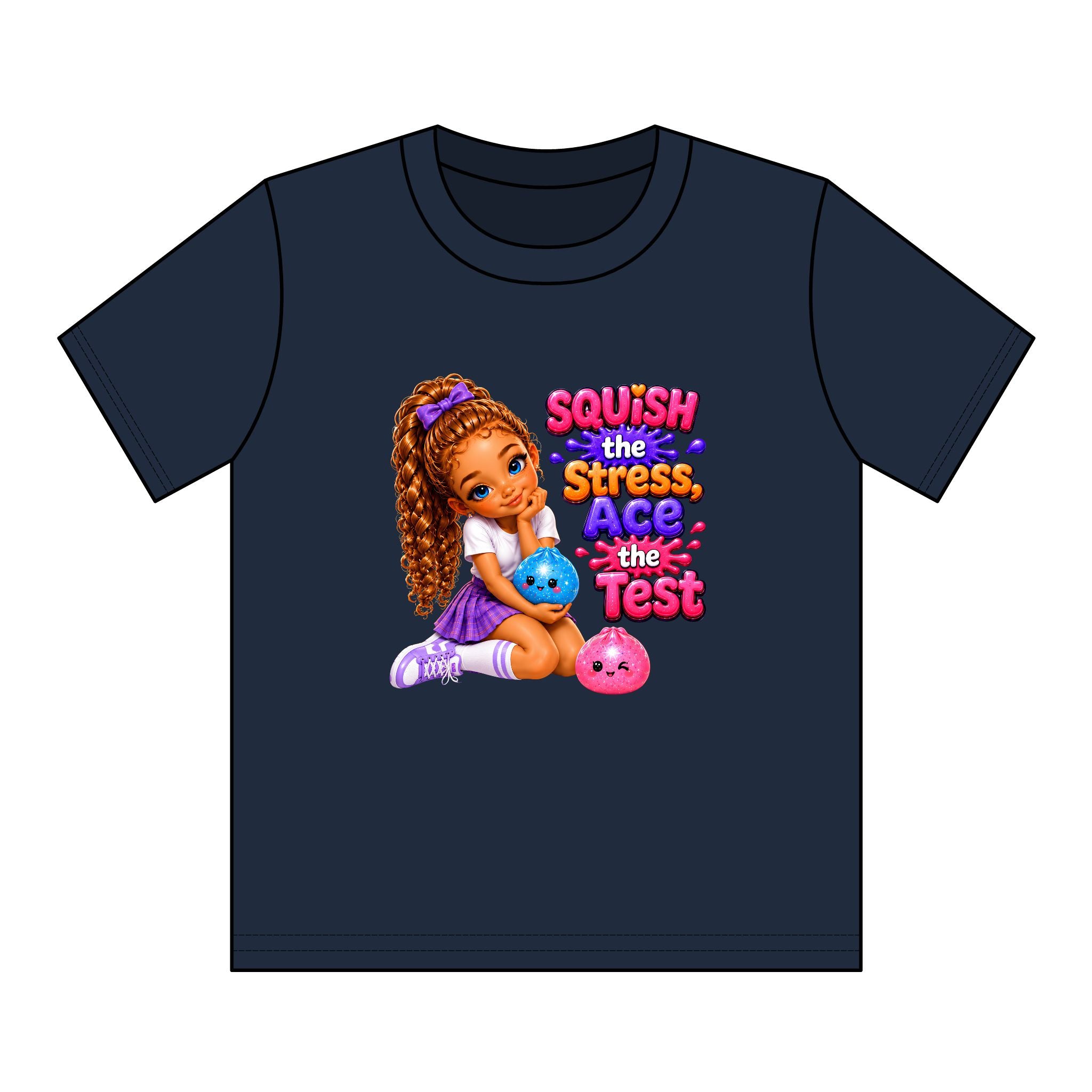 Girls' Squishy Graphic Tee - "SQUiSH the Stress,  Ace the Test!" Youth T-Shirt
