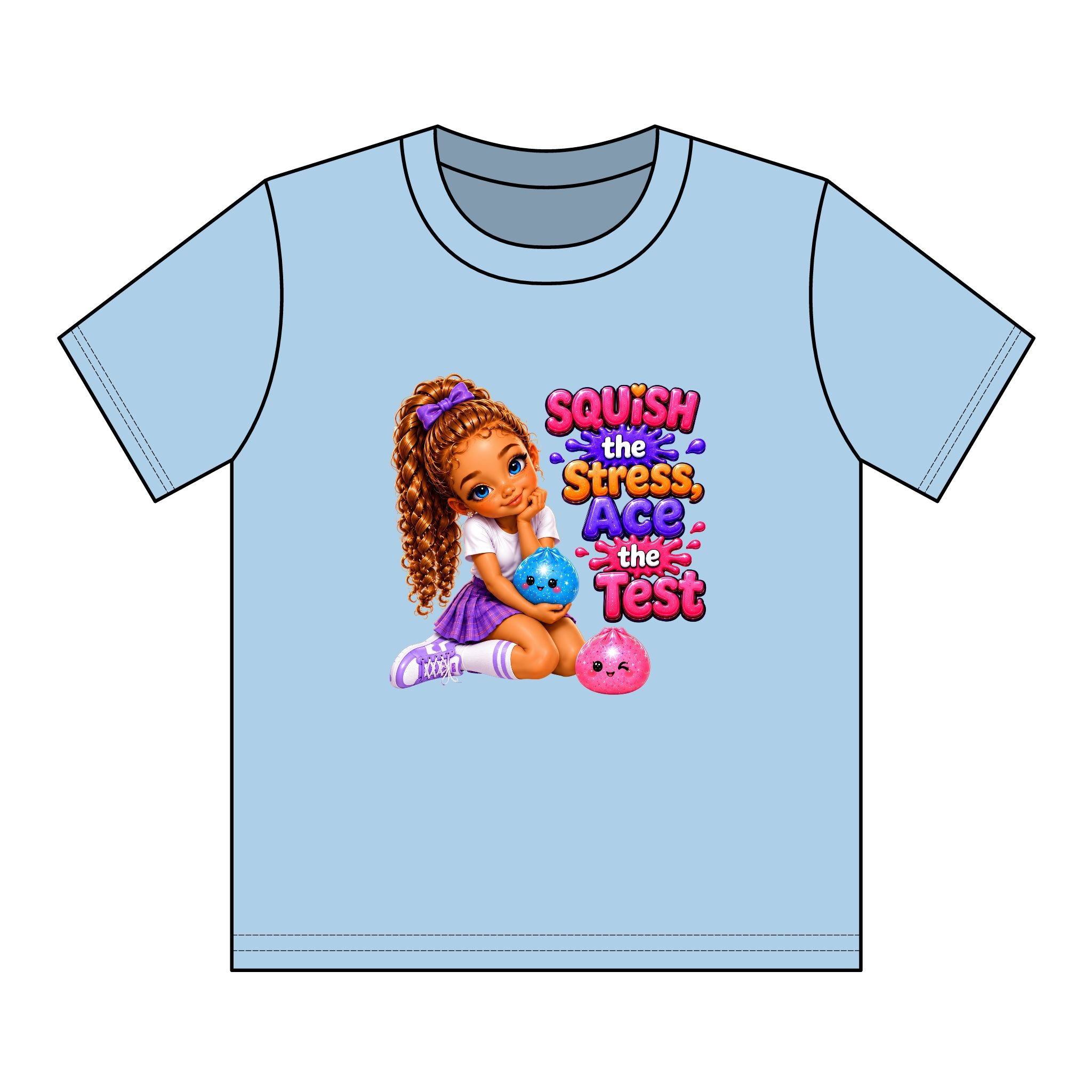 Girls' Squishy Graphic Tee - "SQUiSH the Stress,  Ace the Test!" Youth T-Shirt