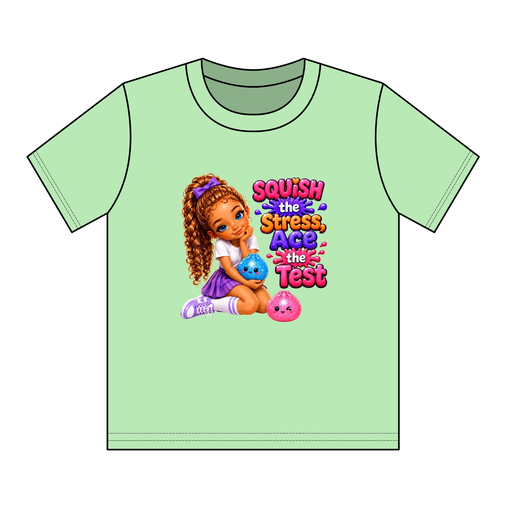 Girls' Squishy Graphic Tee - "SQUiSH the Stress,  Ace the Test!" Youth T-Shirt