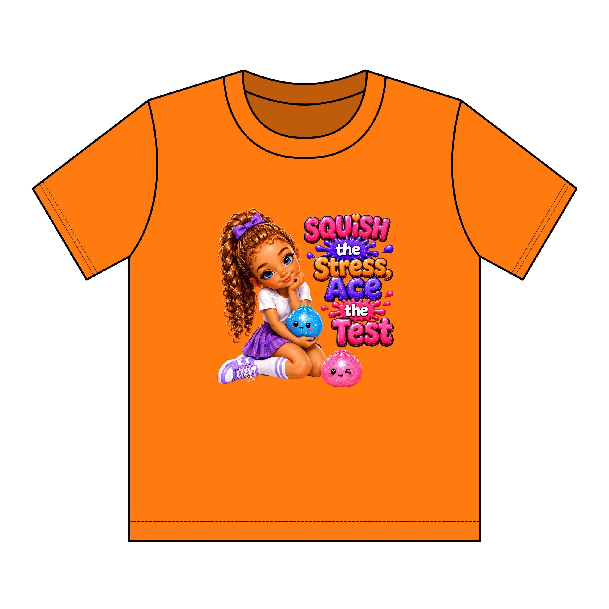 Girls' Squishy Graphic Tee - "SQUiSH the Stress,  Ace the Test!" Youth T-Shirt
