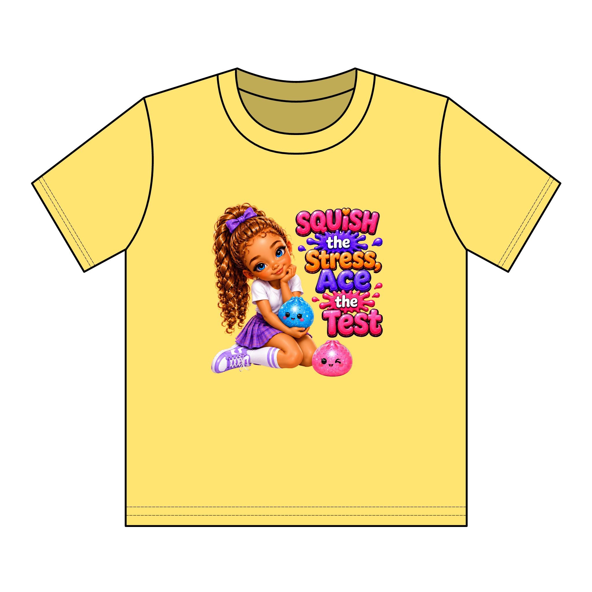 Girls' Squishy Graphic Tee - "SQUiSH the Stress,  Ace the Test!" Youth T-Shirt